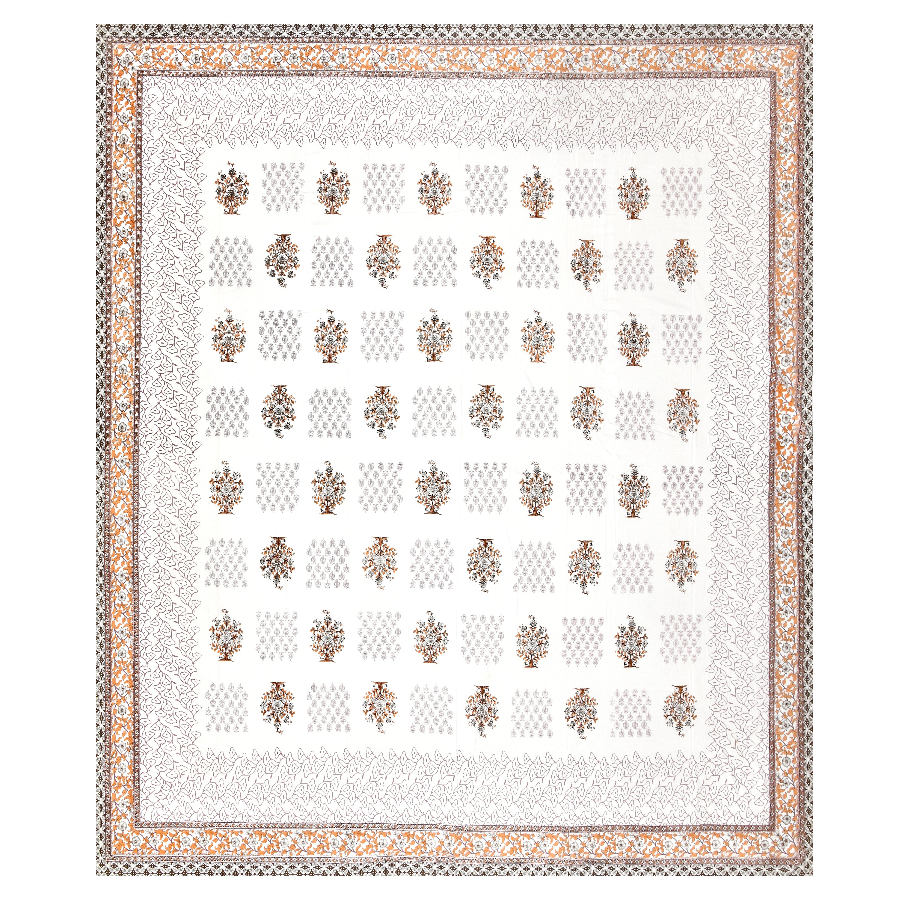 Block-Printed Butti Cotton Bedsheet - Rust