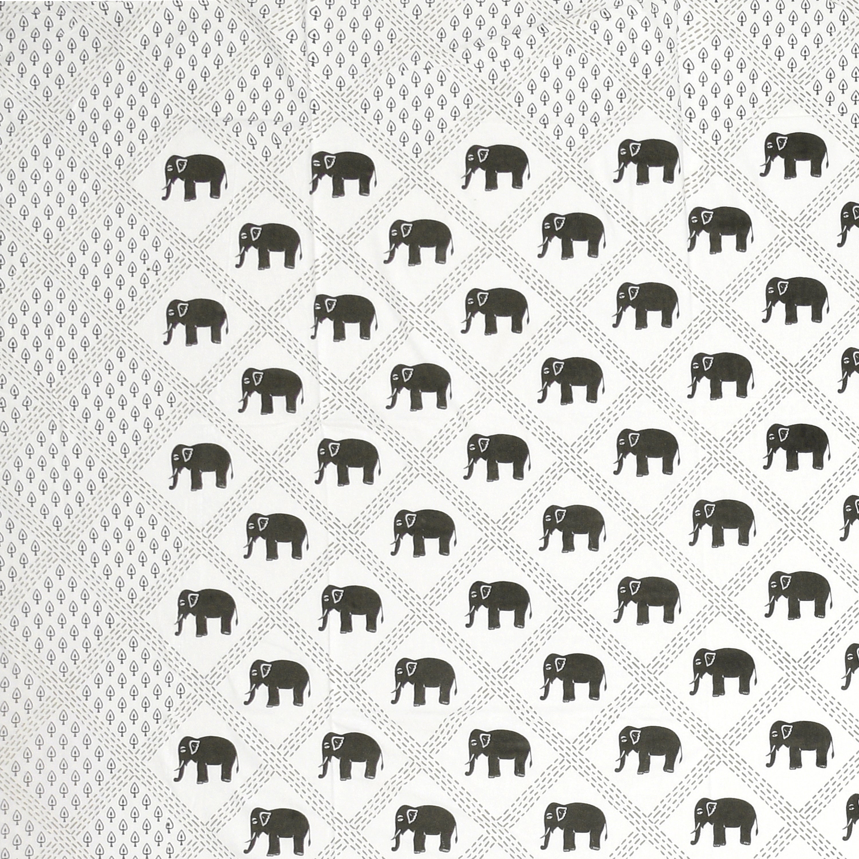 Standing Elephant Cotton Bedsheet - Charcoal Black