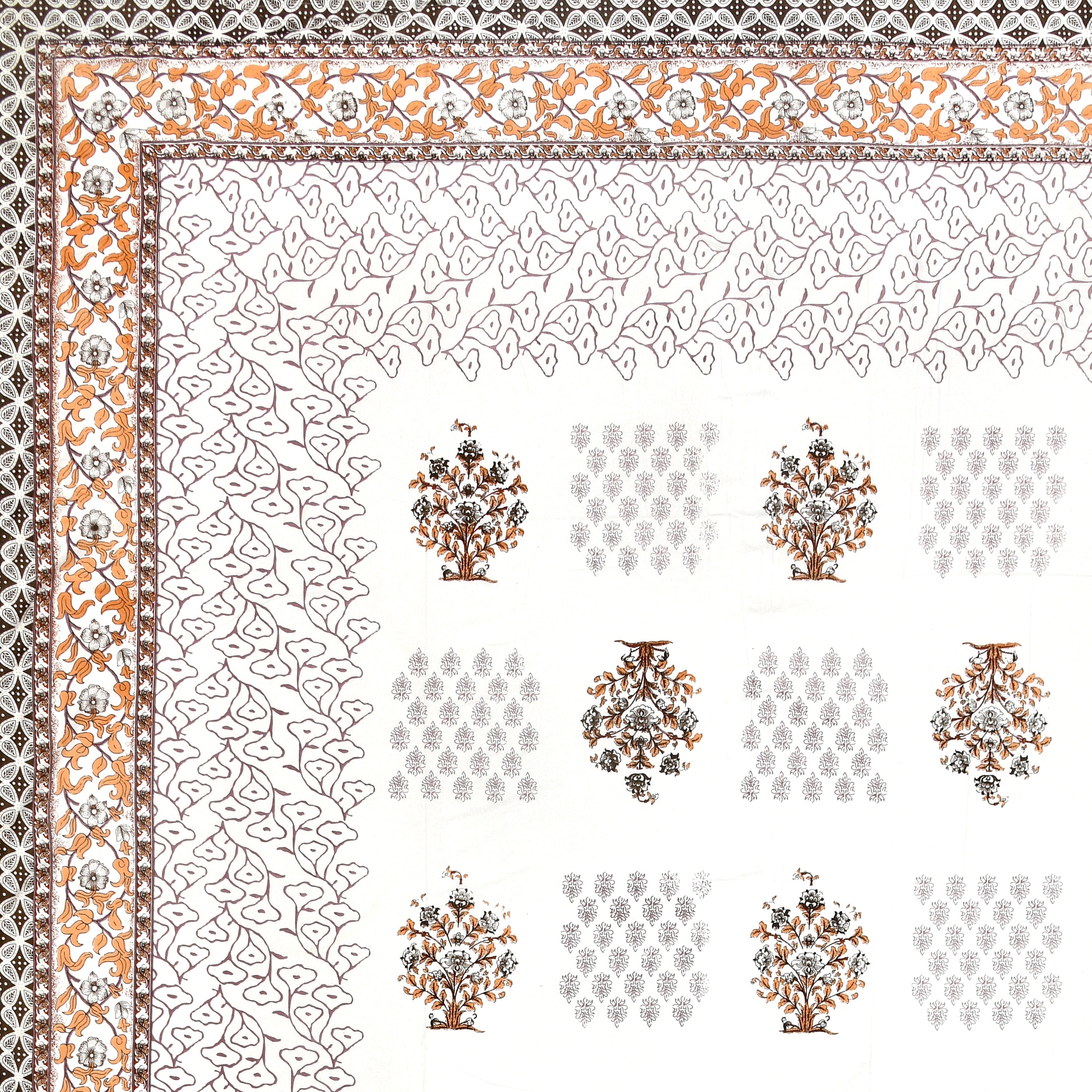 Block-Printed Butti Cotton Bedsheet - Rust