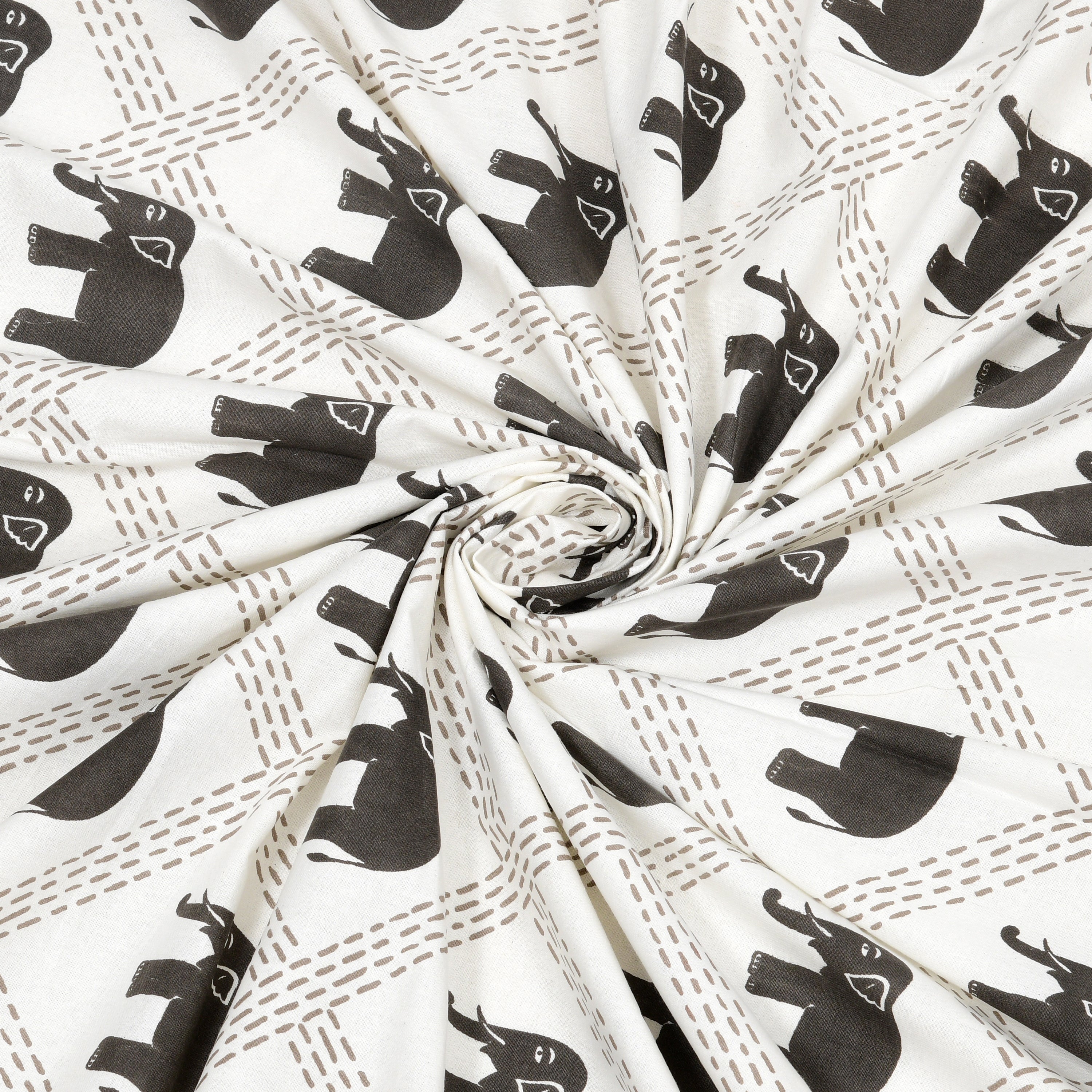Standing Elephant Cotton Bedsheet - Charcoal Black