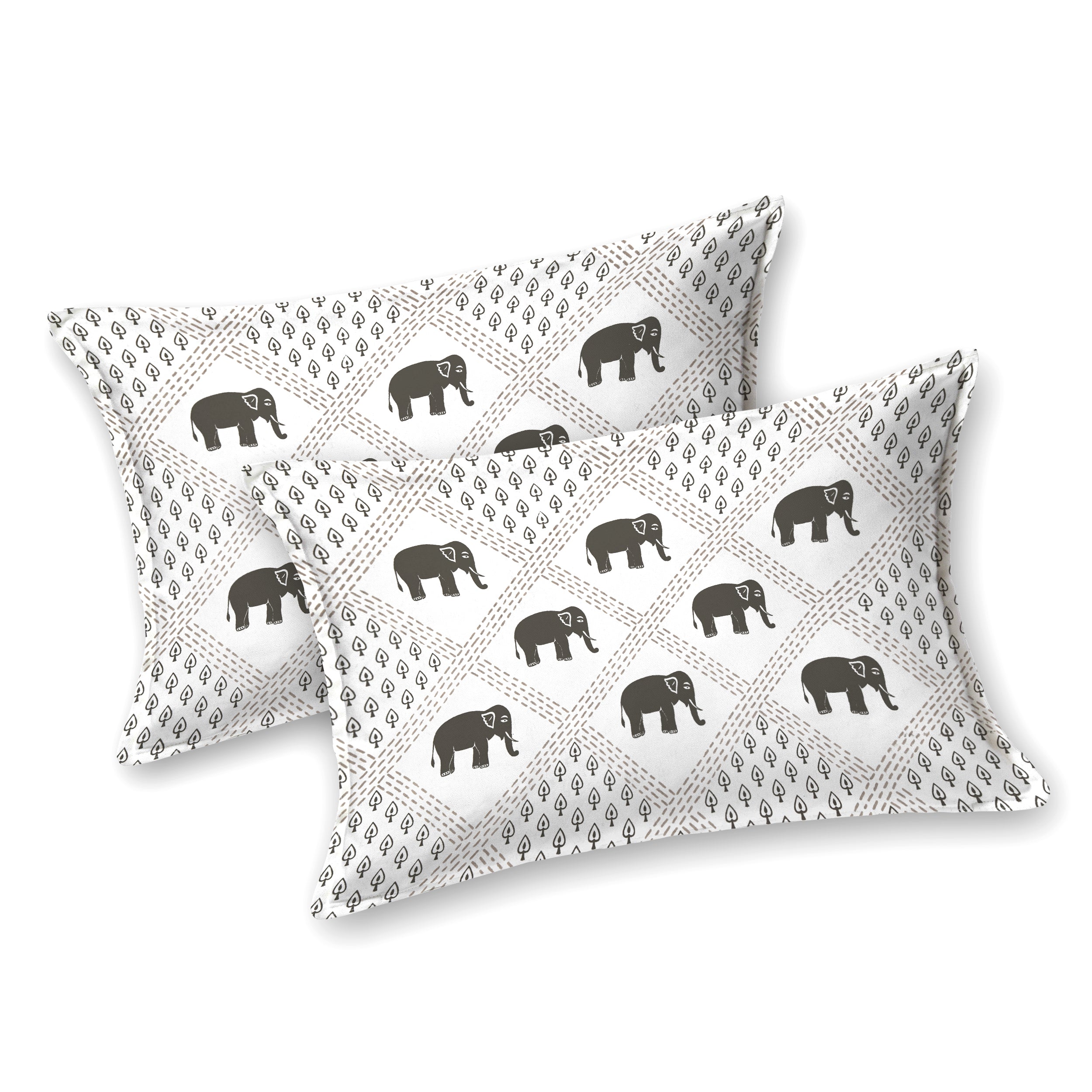Standing Elephant Cotton Bedsheet - Charcoal Black
