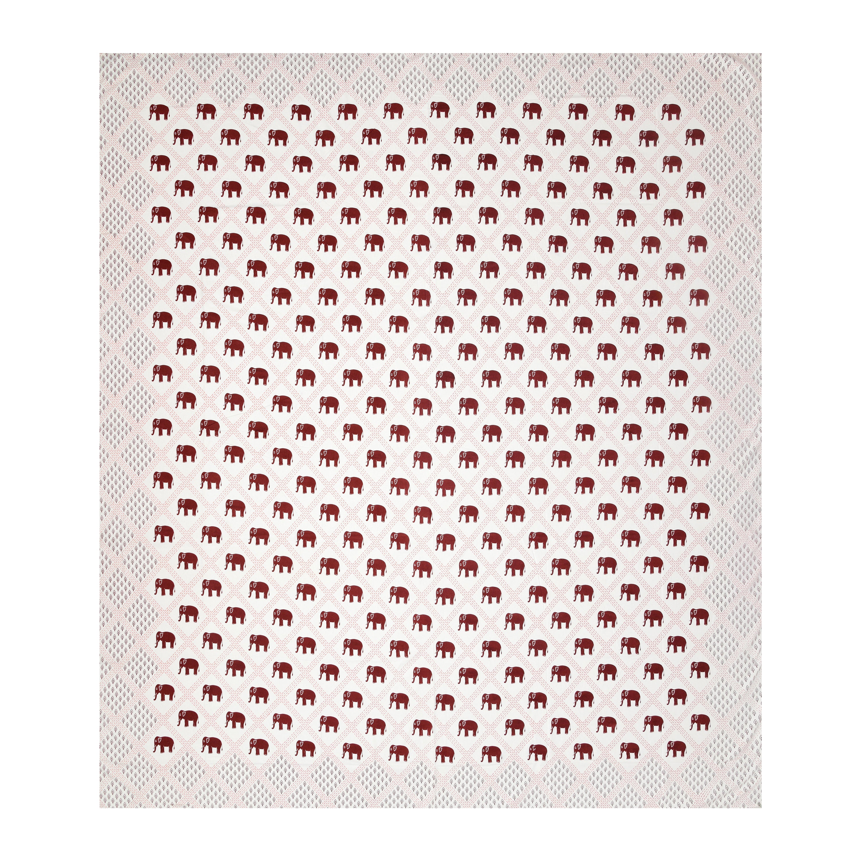 Standing Elephant Cotton Bedsheet - Red