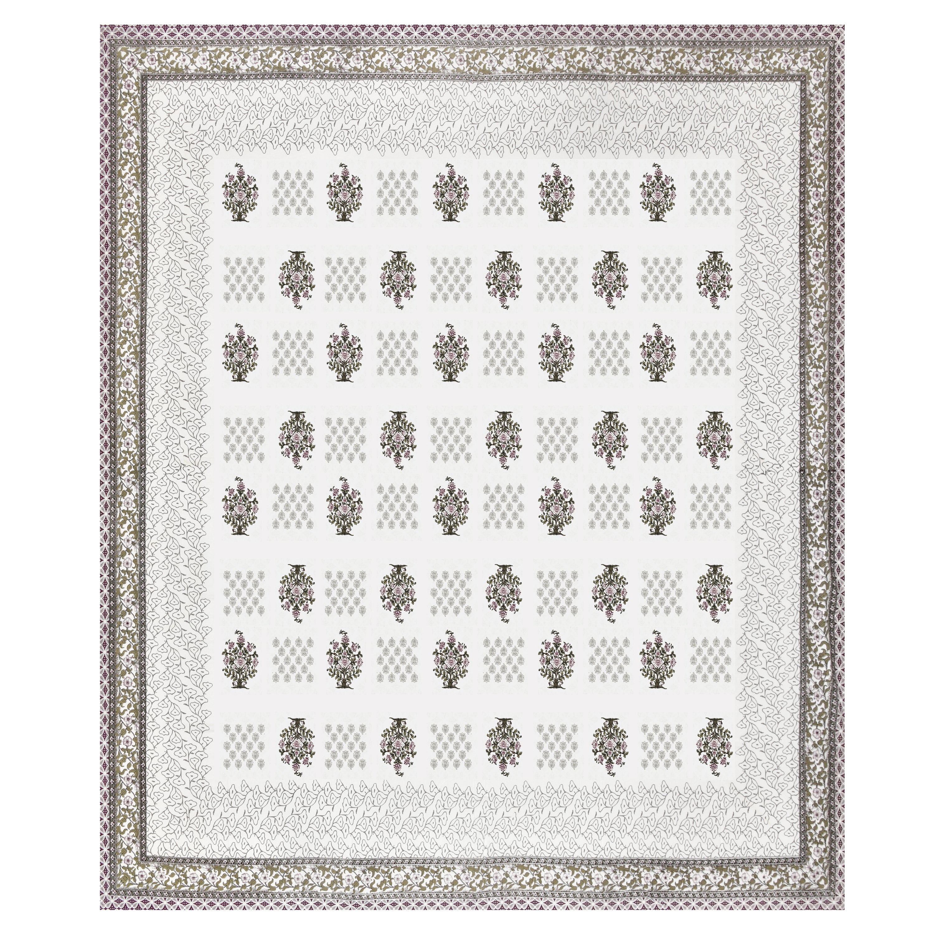 Block-Printed Butti Cotton Bedsheet - Lavender