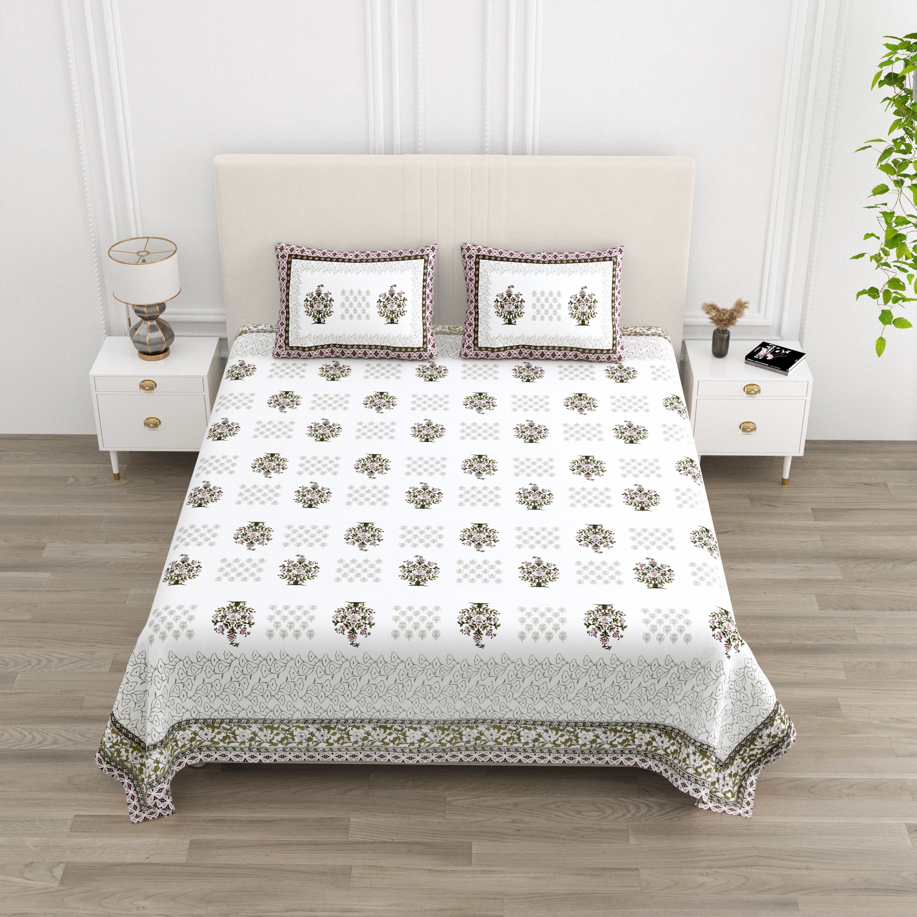 Block-Printed Butti Cotton Bedsheet - Lavender