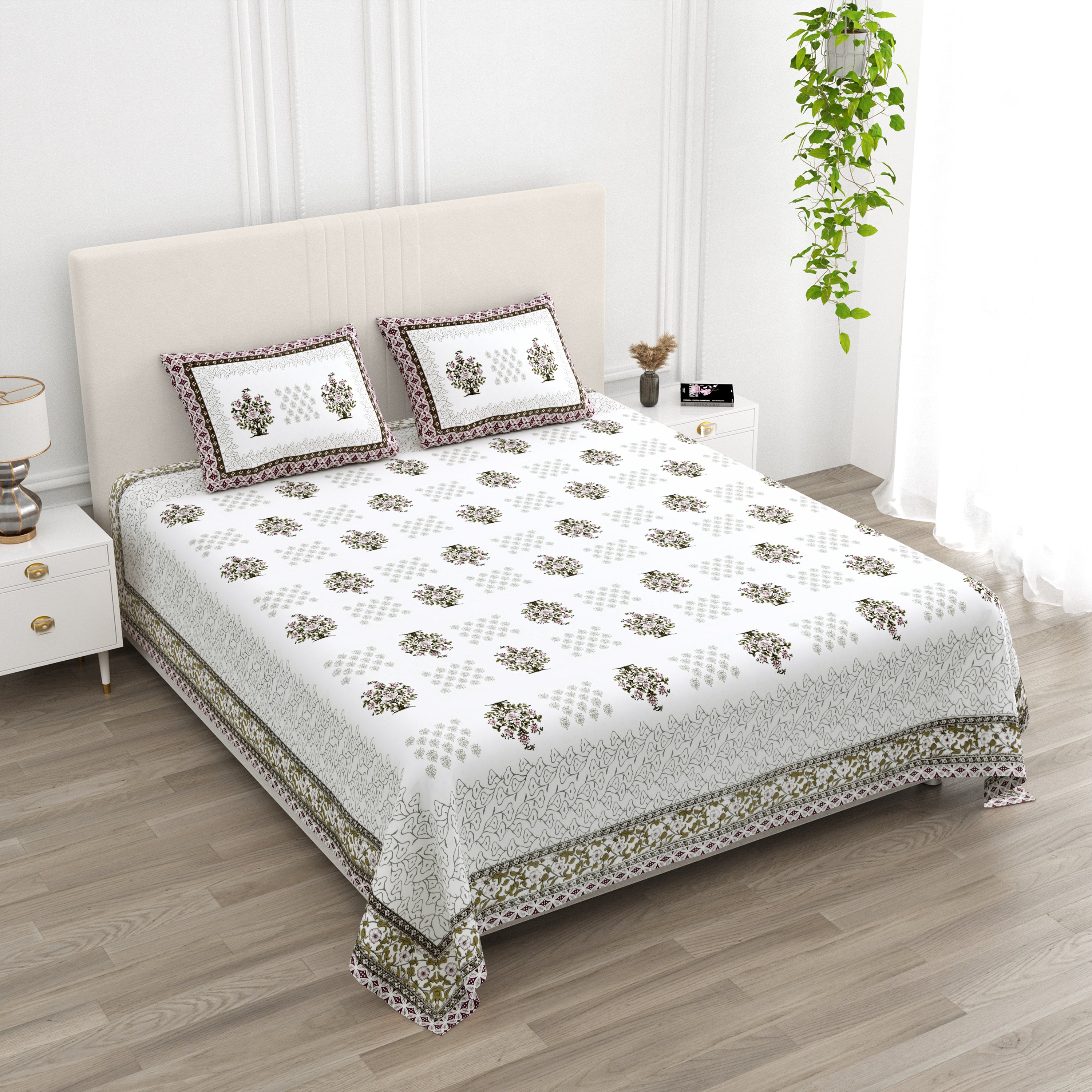 Block-Printed Butti Cotton Bedsheet - Lavender