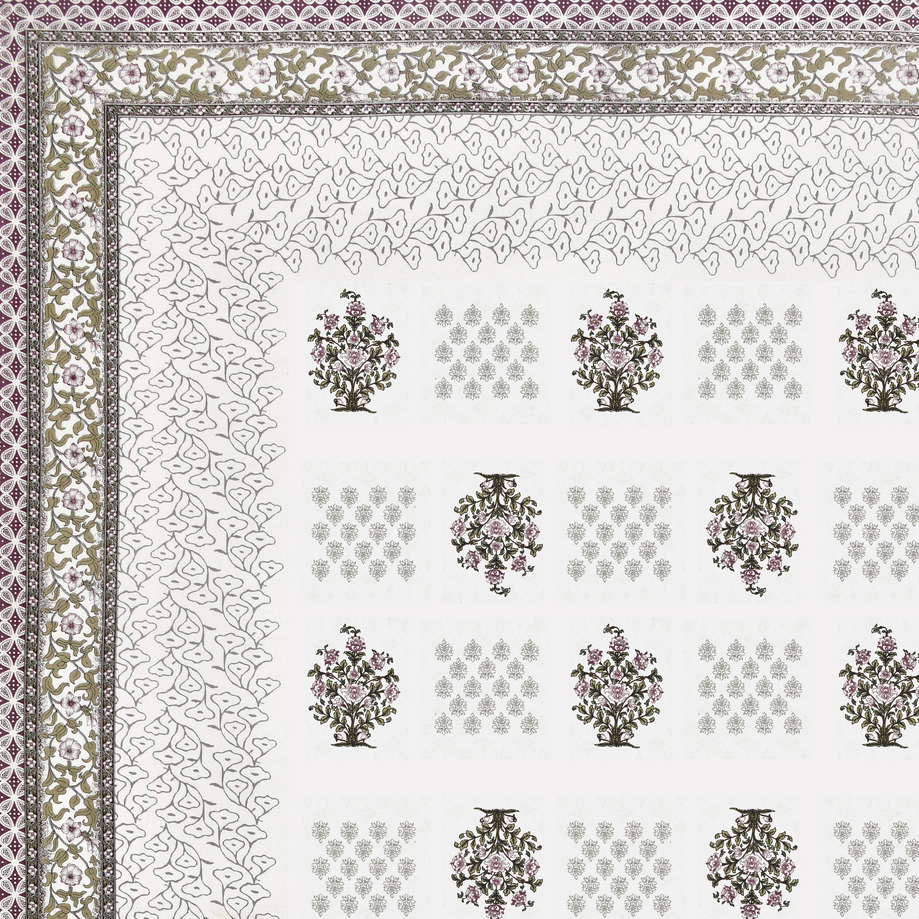 Block-Printed Butti Cotton Bedsheet - Lavender