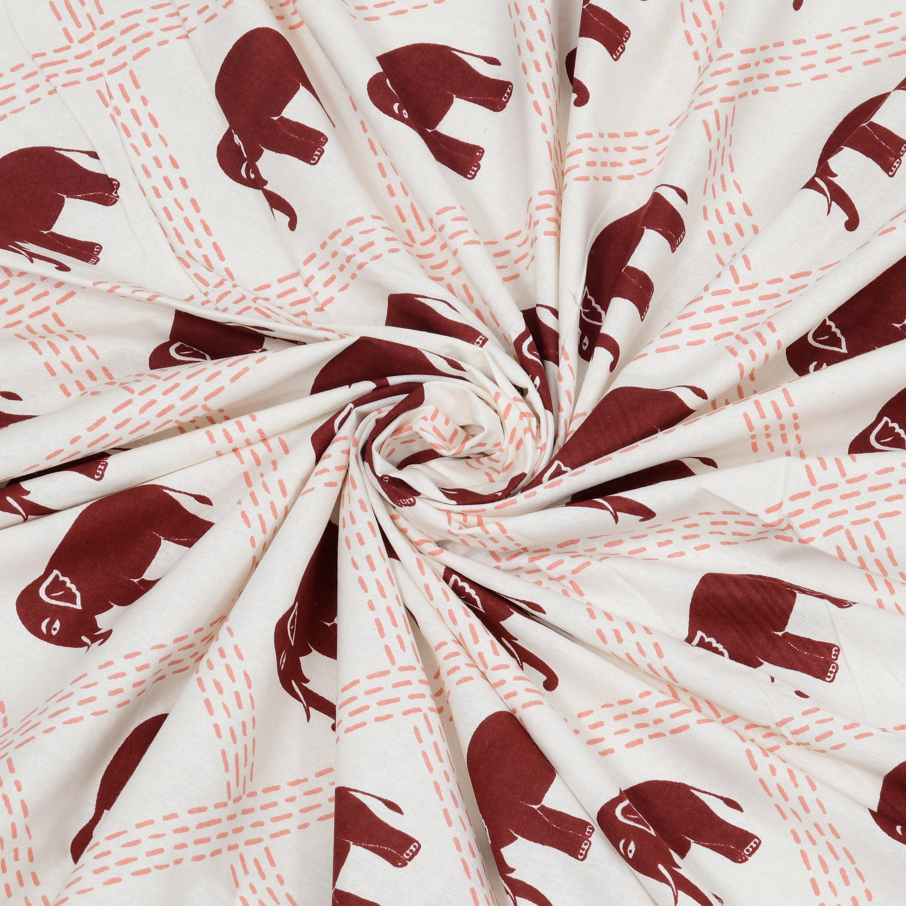 Standing Elephant Cotton Bedsheet - Red