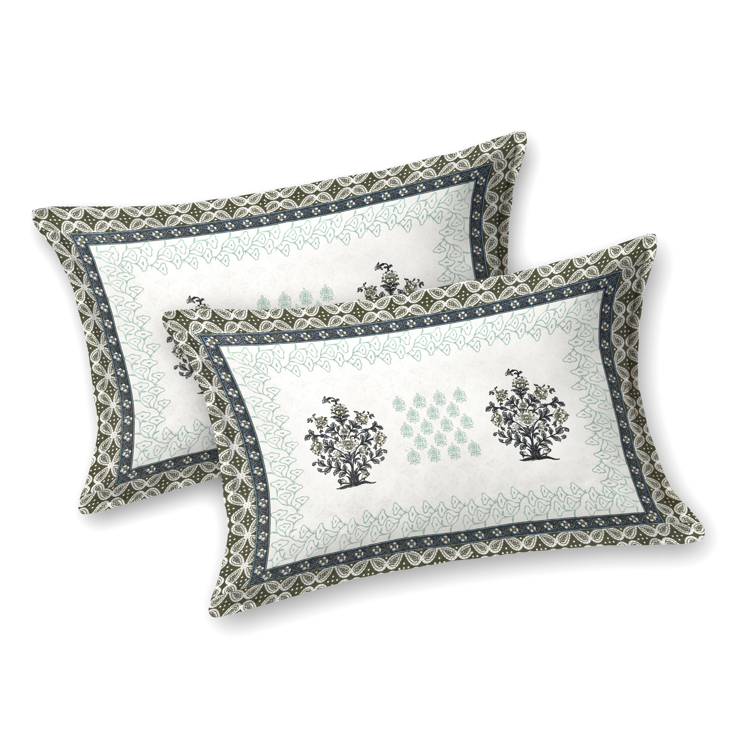 Block-Printed Butti Cotton Bedsheet - Sage Green