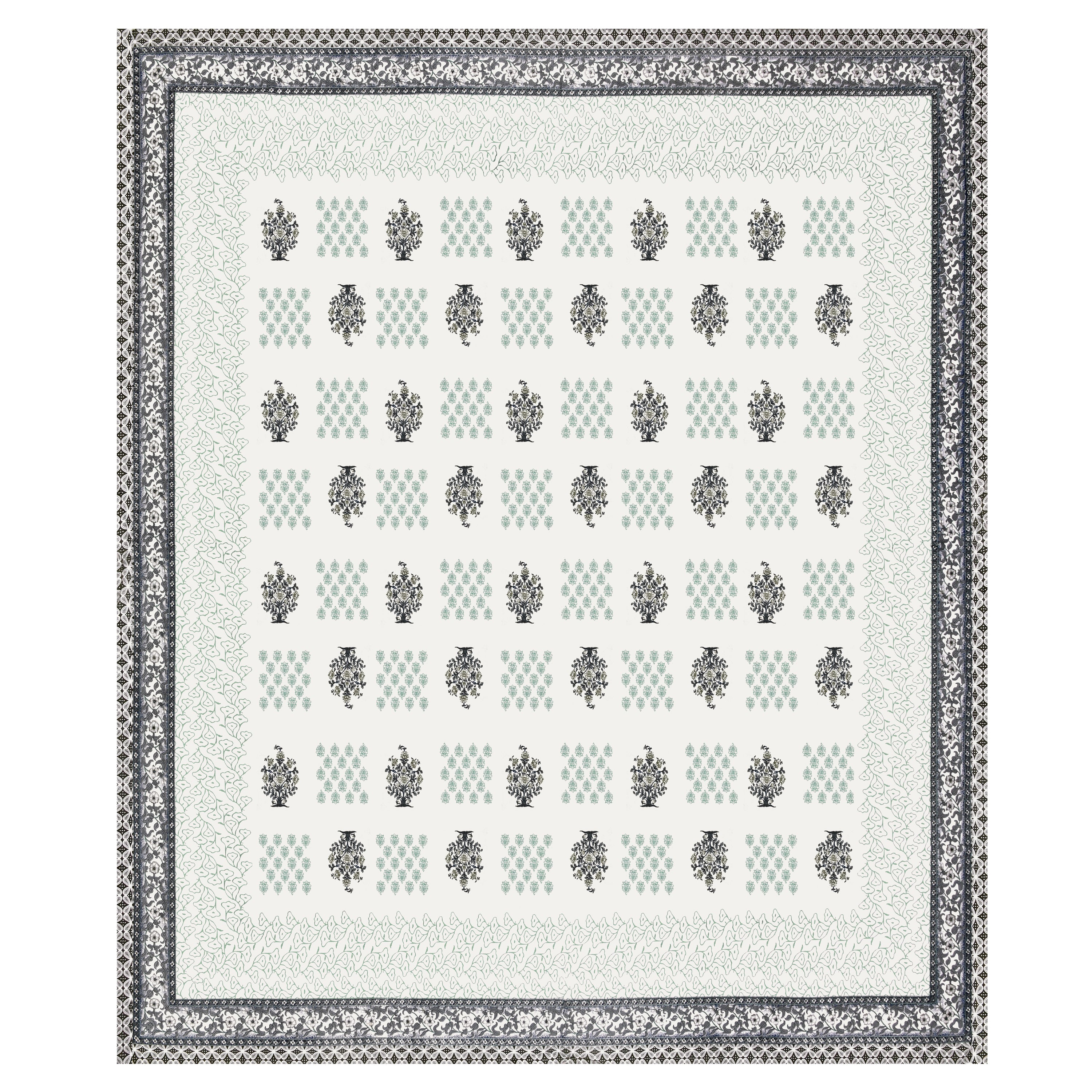 Block-Printed Butti Cotton Bedsheet - Sage Green