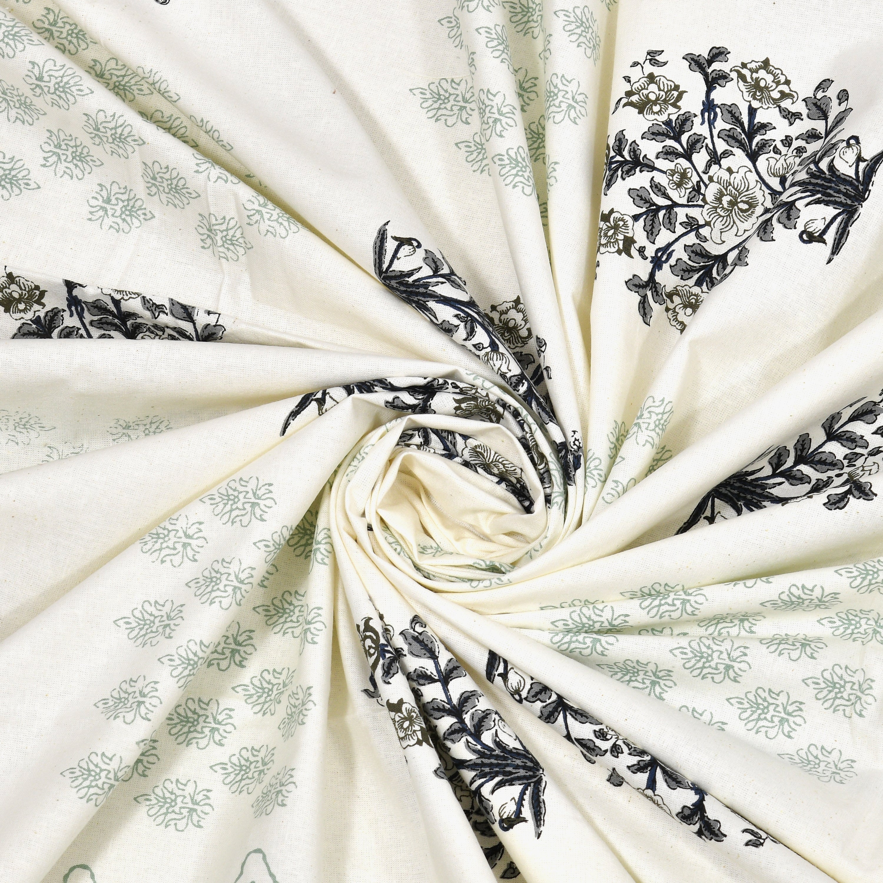 Block-Printed Butti Cotton Bedsheet - Sage Green
