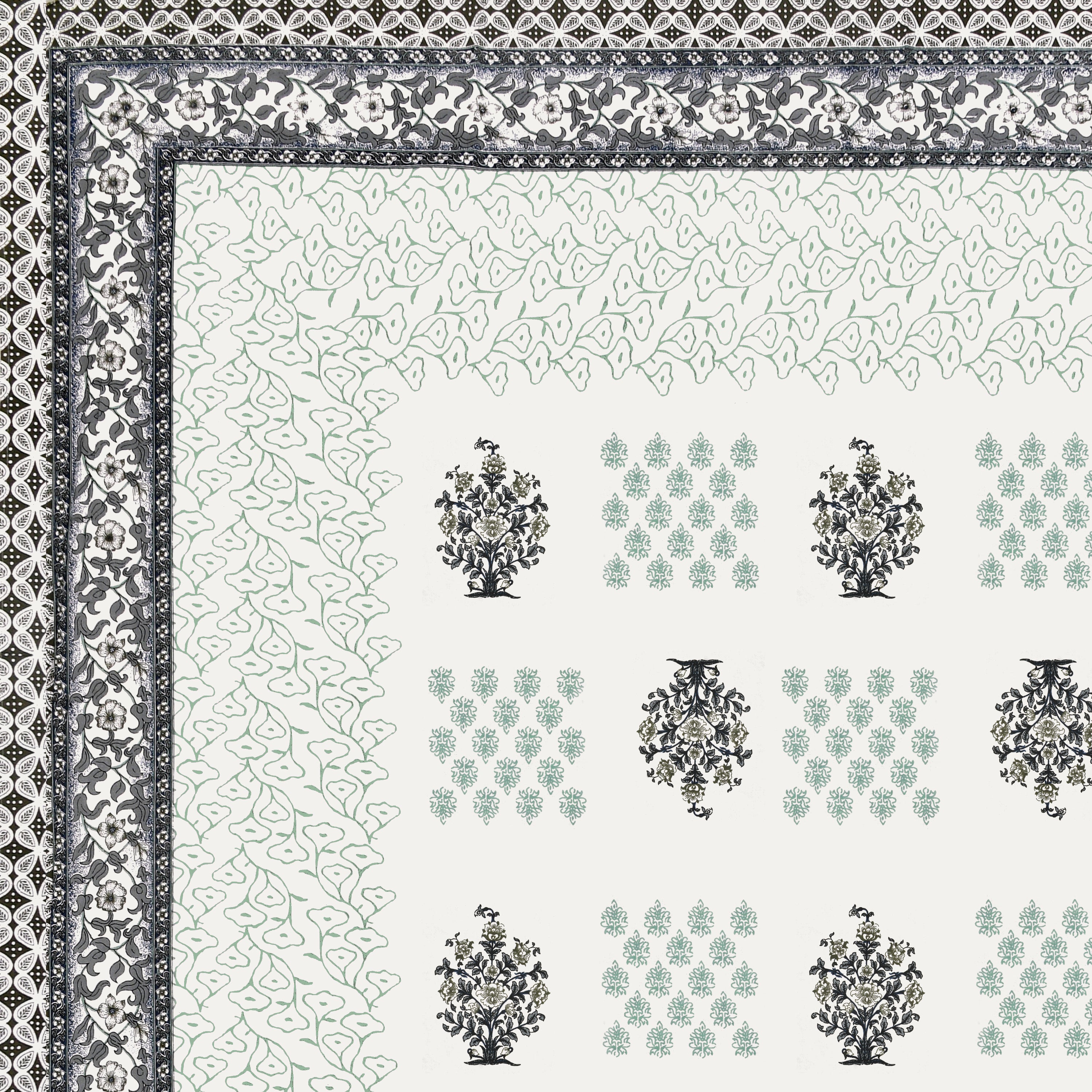 Block-Printed Butti Cotton Bedsheet - Sage Green