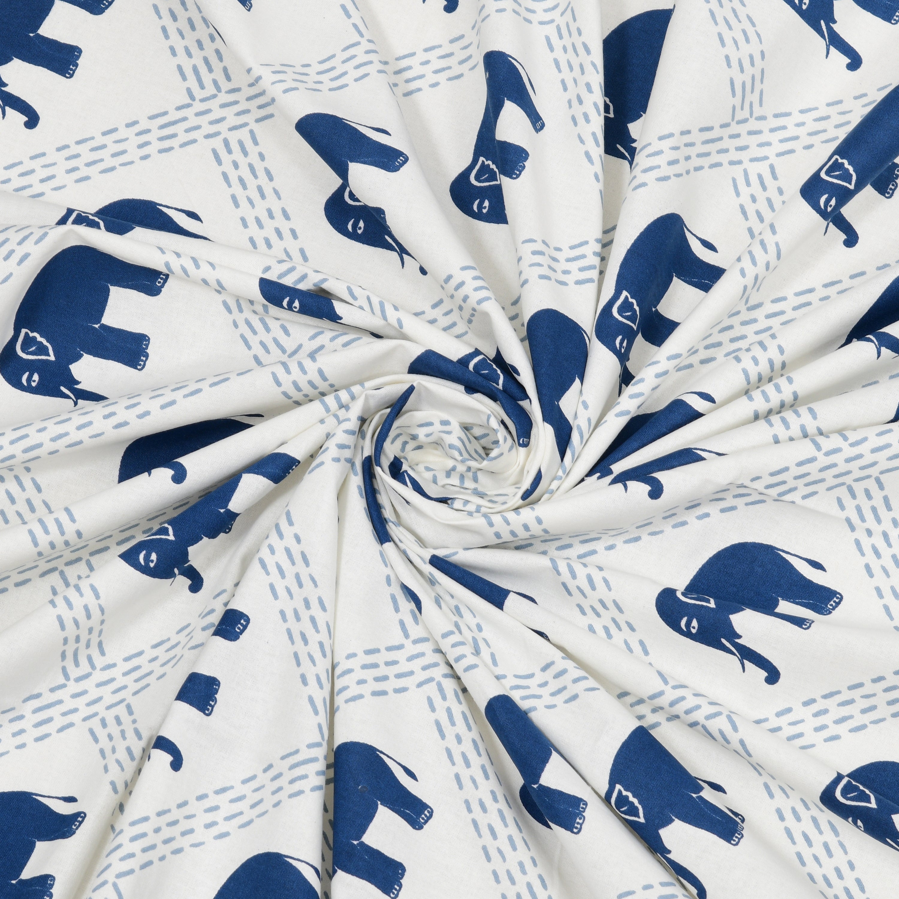 Standing Elephant Cotton Bedsheet - Blue