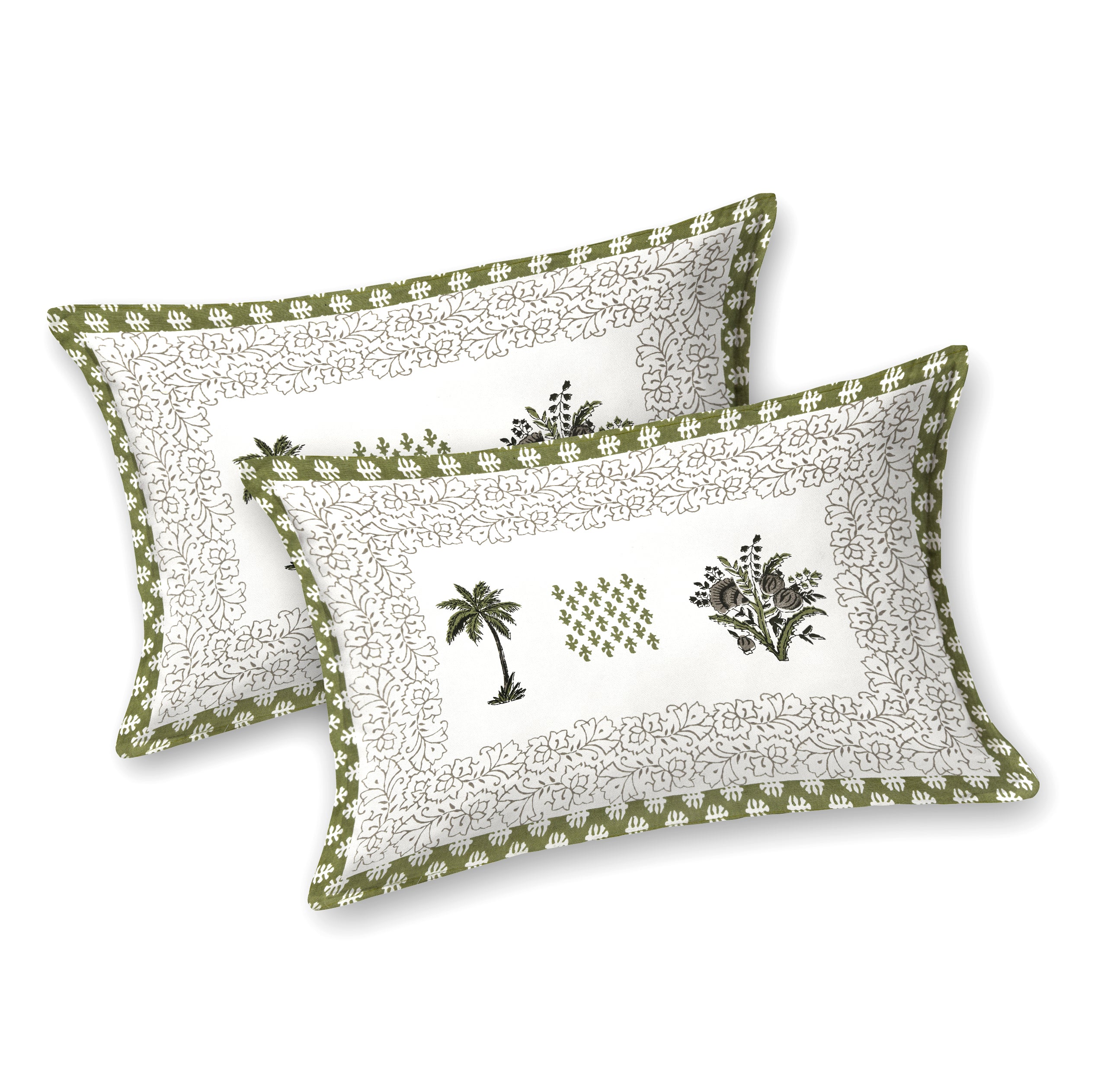 Blockprinted Tree Pure Cotton Bedsheet - Mint Green