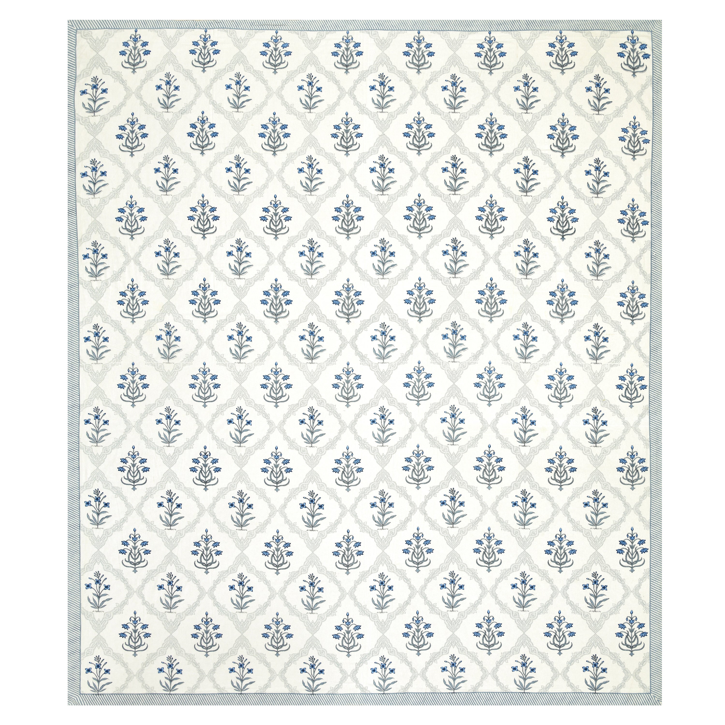 Block Printed Cotton King size Bedsheet- Blue