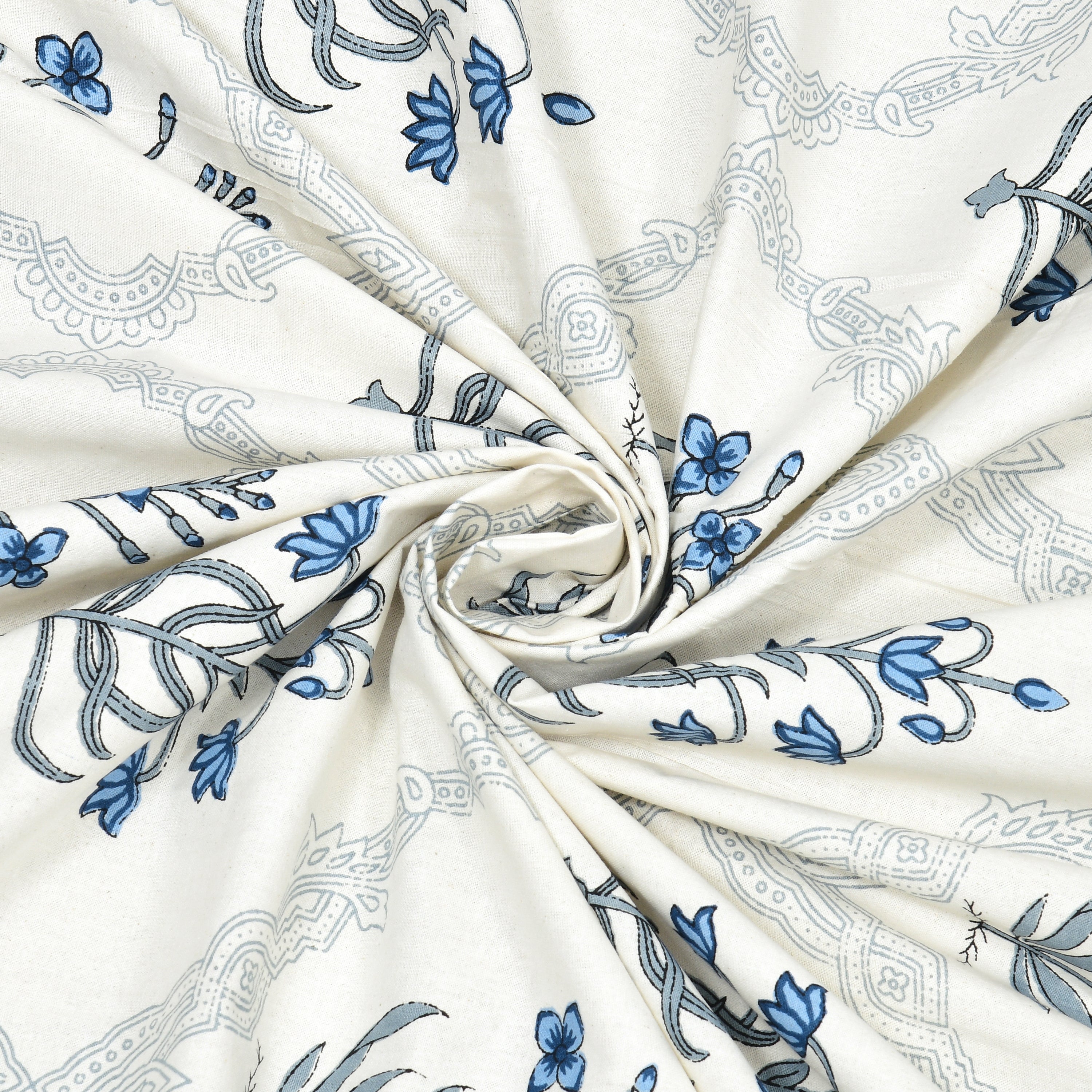 Block Printed Cotton King size Bedsheet- Blue