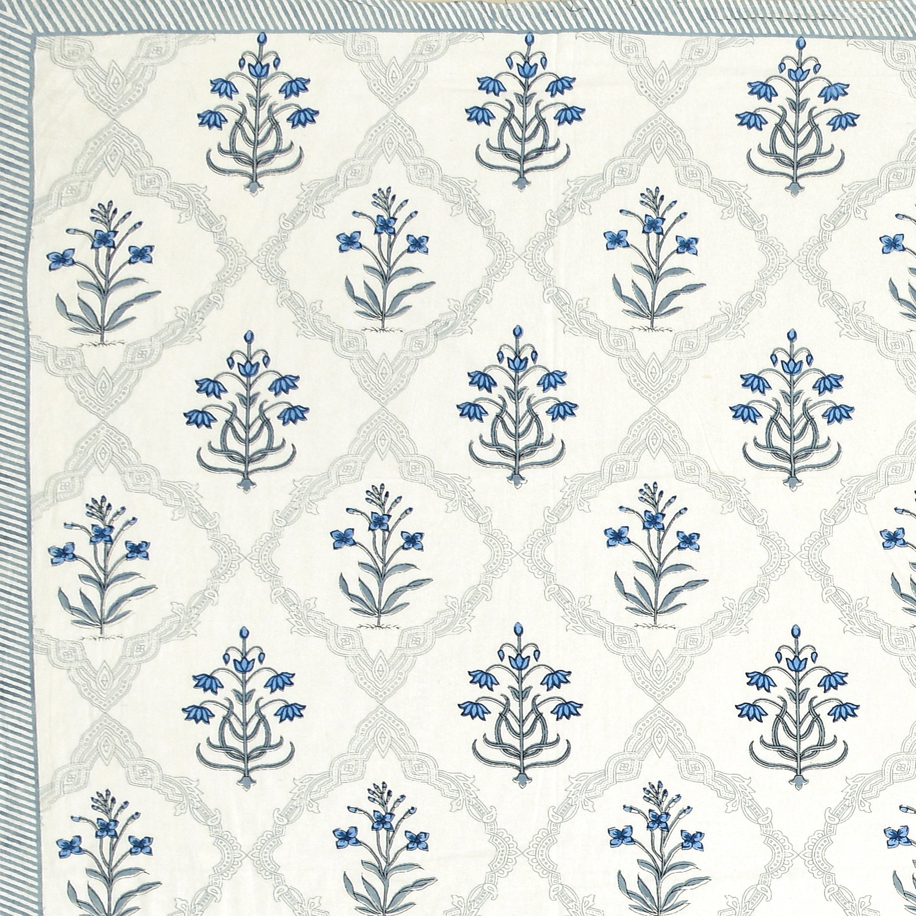 Block Printed Cotton King size Bedsheet- Blue