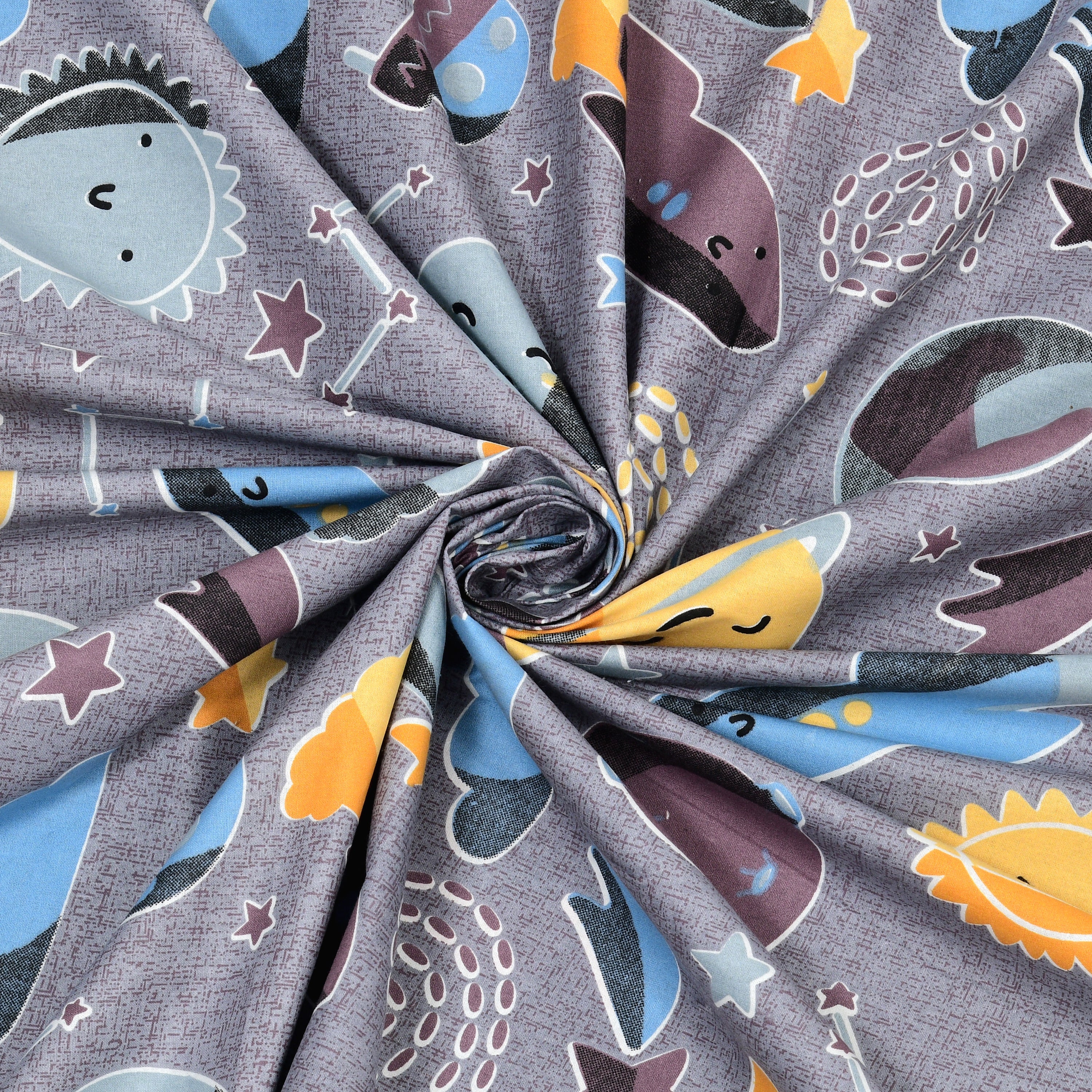 Space Explorers Pure Cotton Bedsheet- Stellar Grey