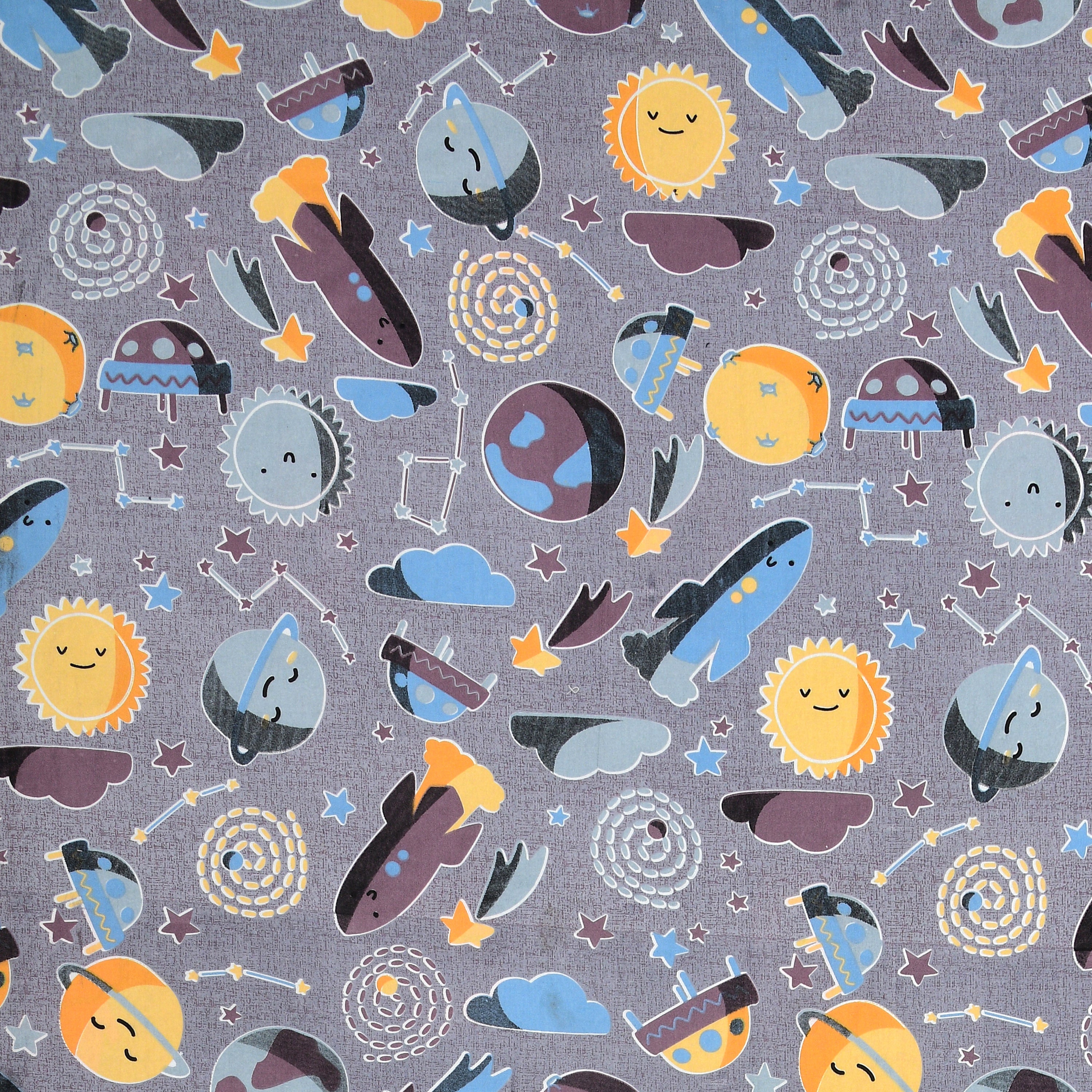 Space Explorers Pure Cotton Bedsheet- Stellar Grey