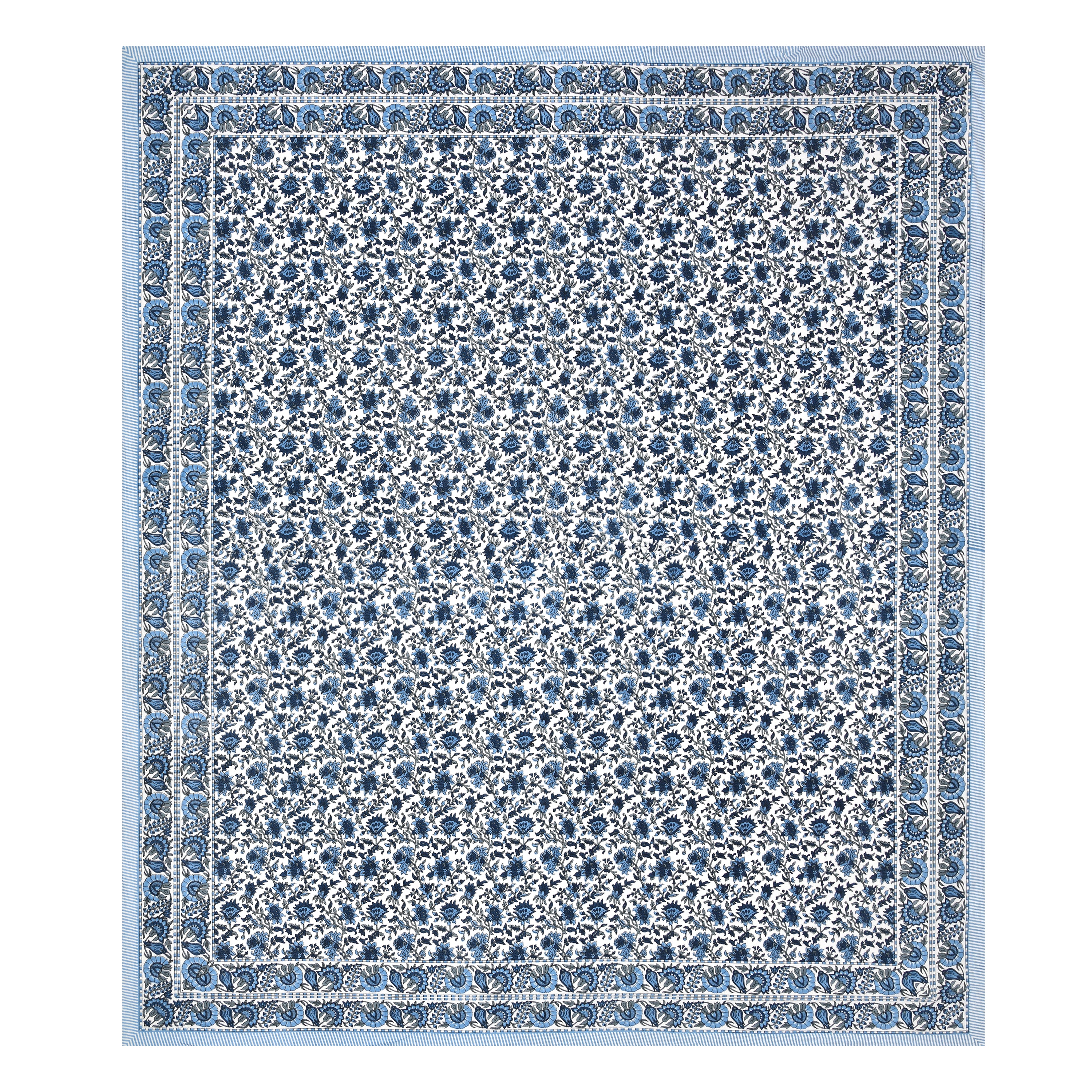 Floral Printed Pure Cotton Bedsheet - Dark Blue