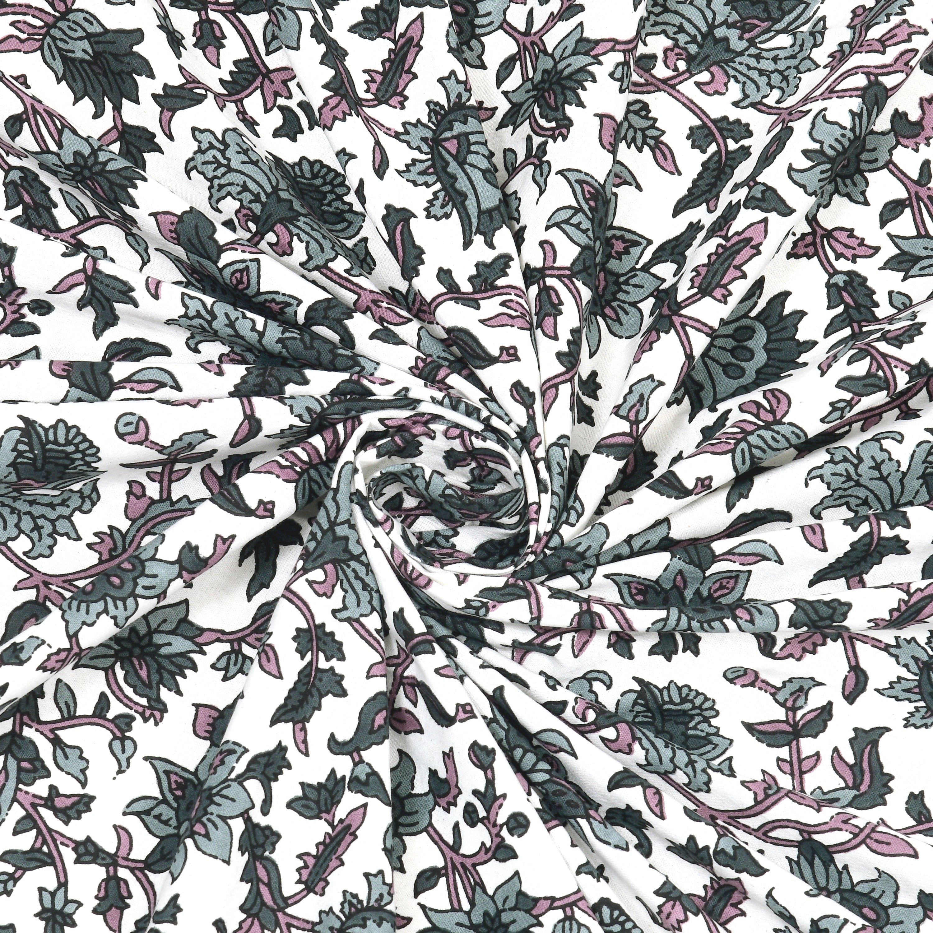 Elite Pure Cotton Floral Printed King Size Bedsheet - Grey & White