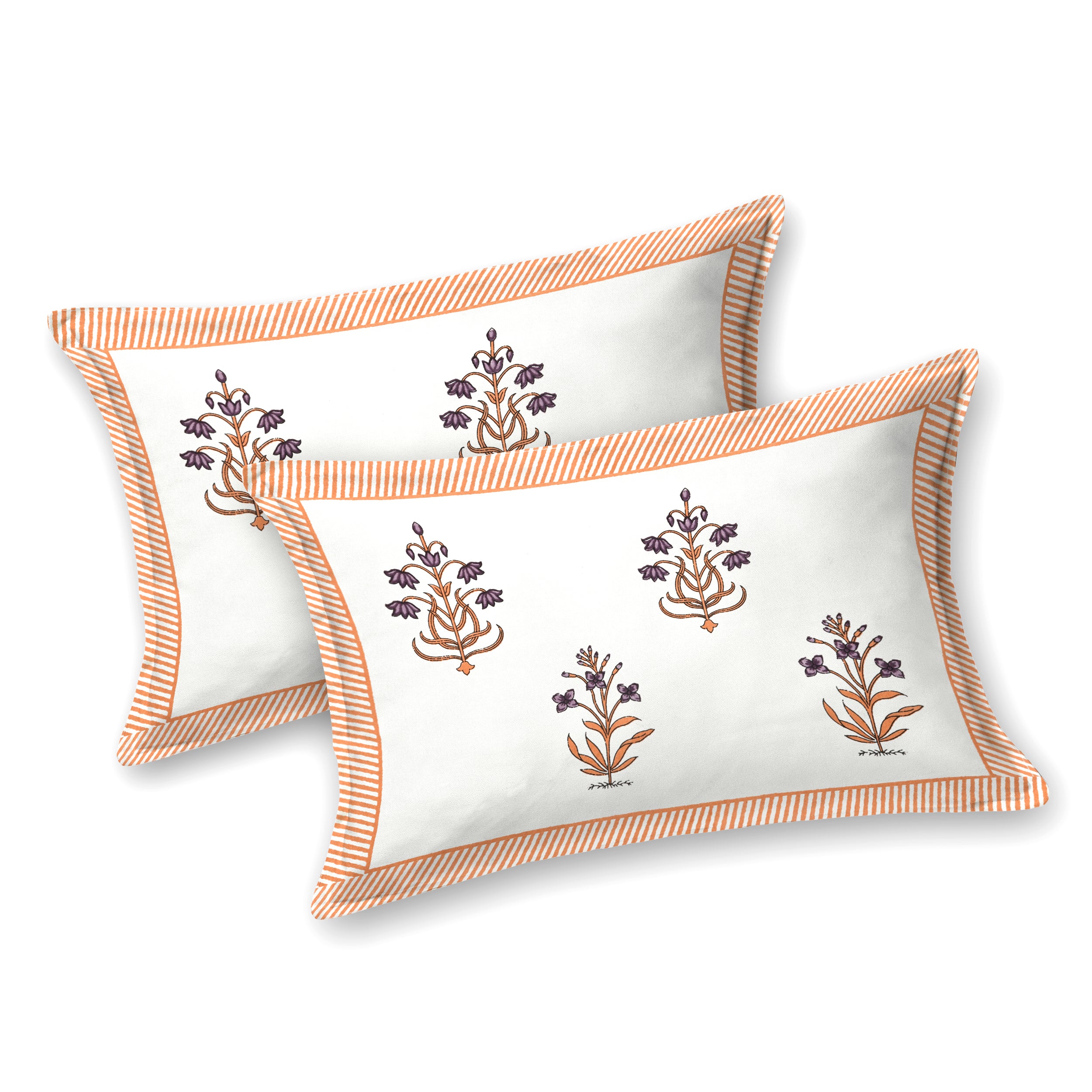 Block Printed Cotton King Size Bedsheet- Orange