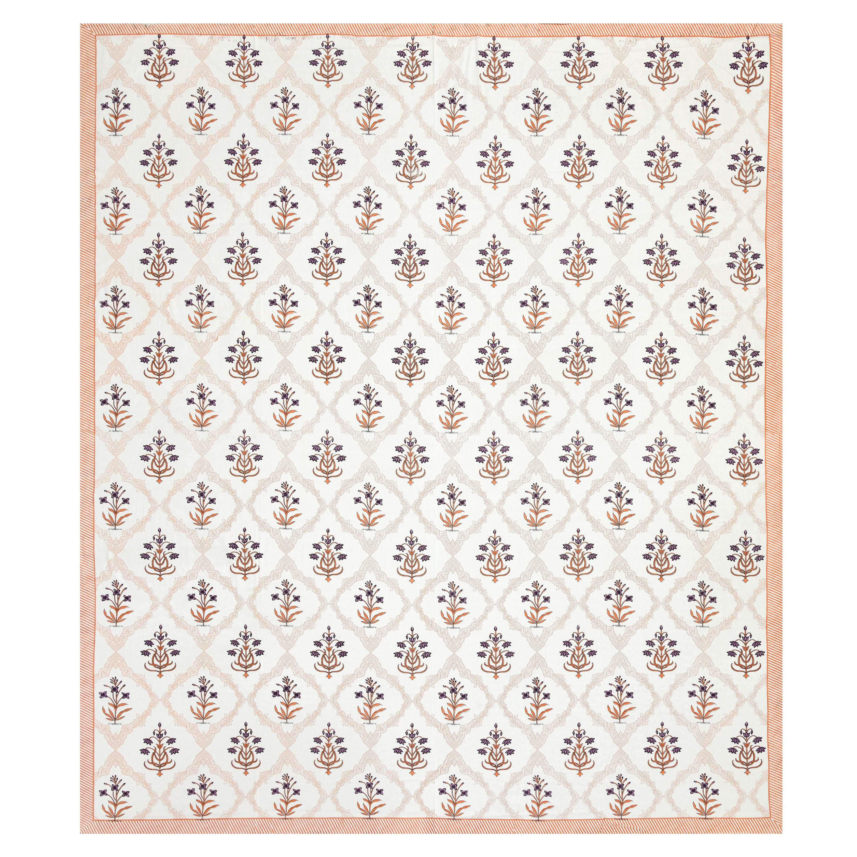 Block Printed Cotton King Size Bedsheet- Orange