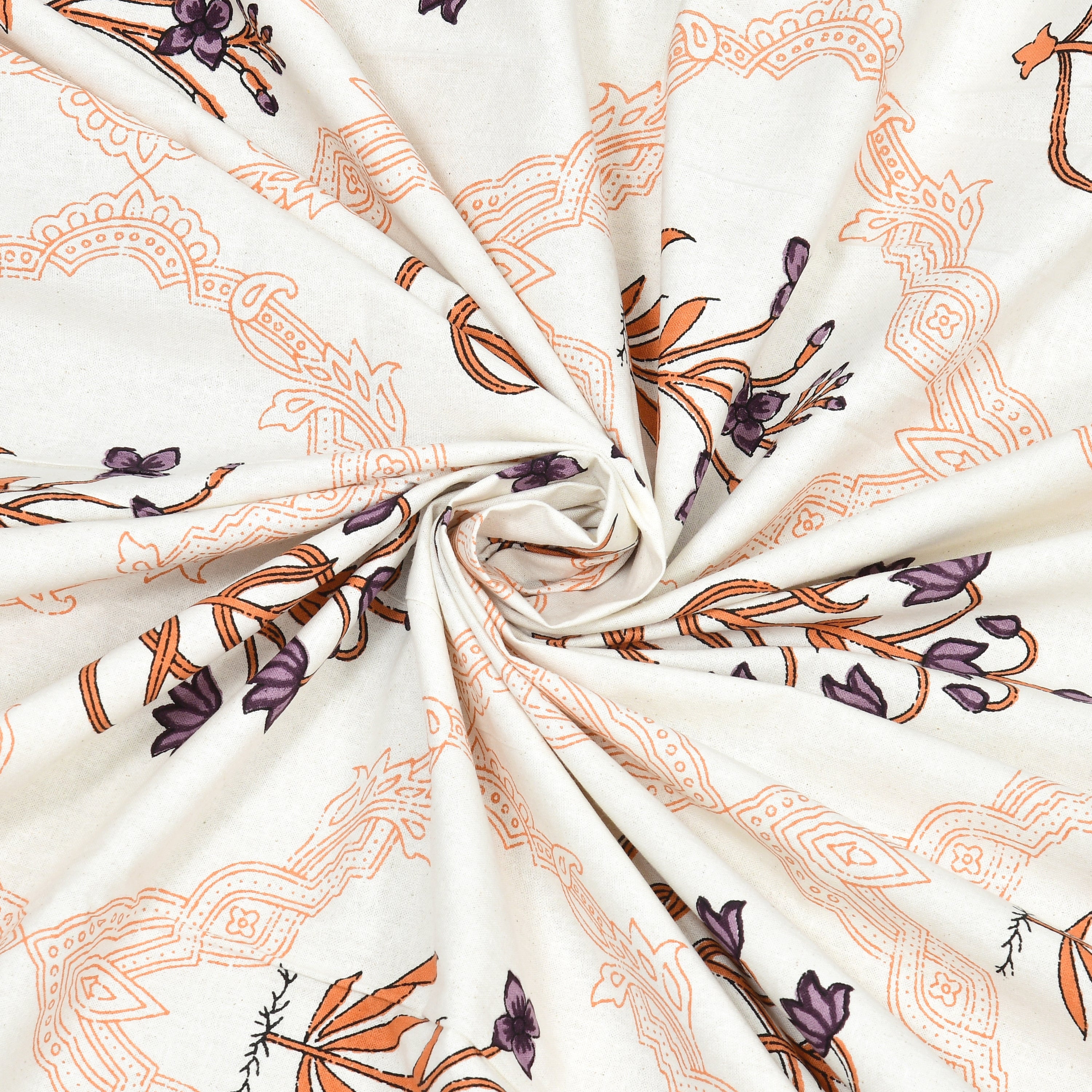 Block Printed Cotton King Size Bedsheet- Orange