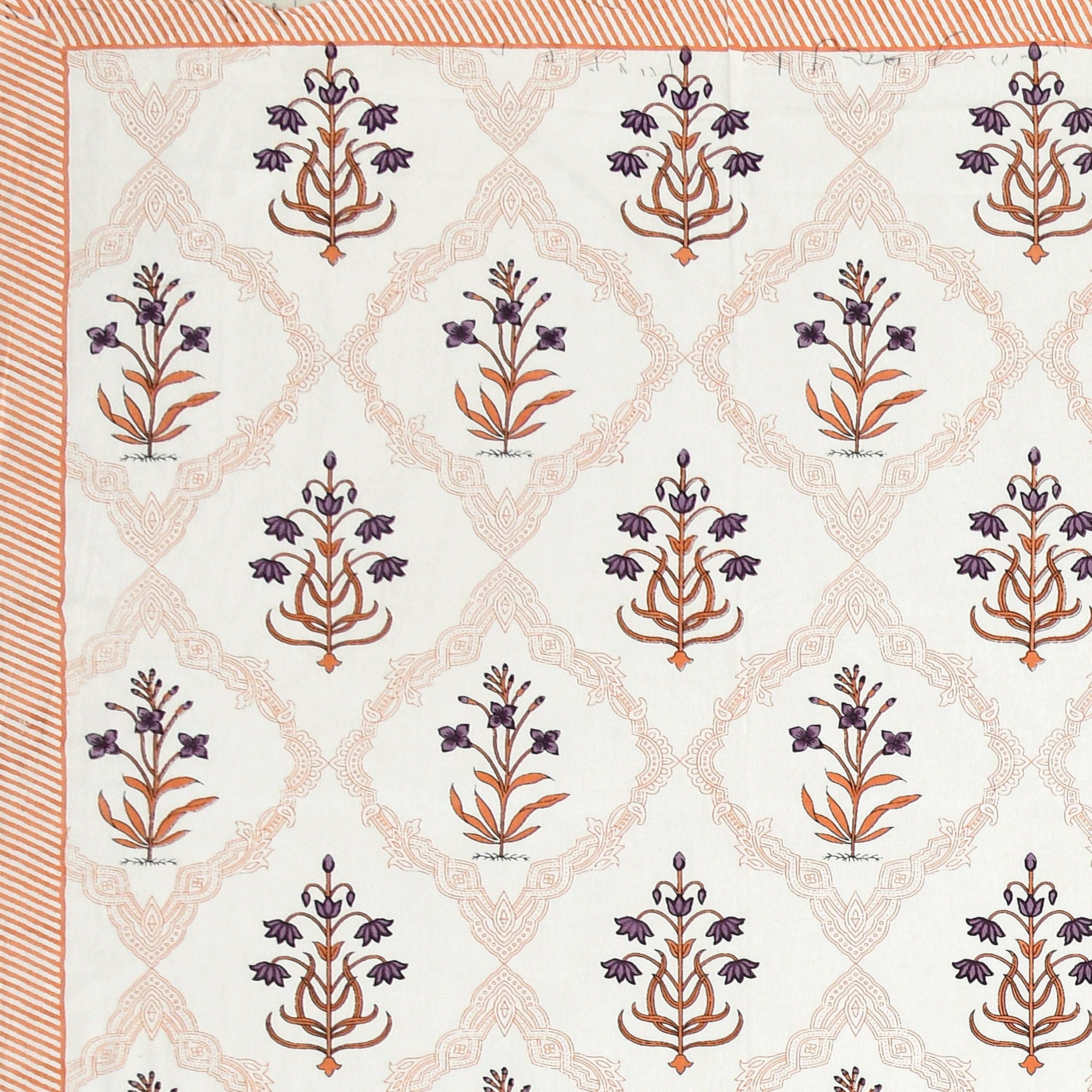 Block Printed Cotton King Size Bedsheet- Orange