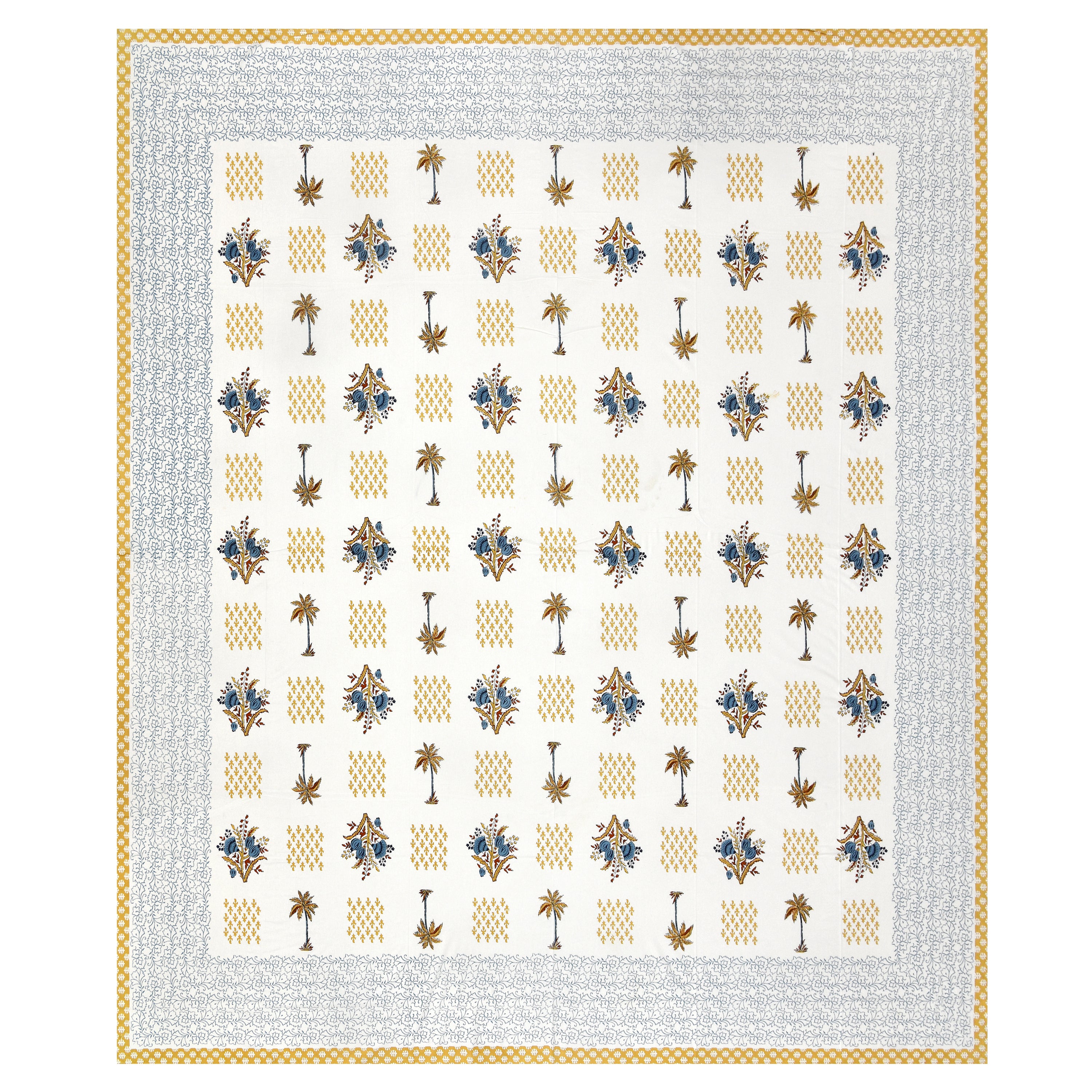 Blockprinted Tree Pure Cotton Bedsheet - Yellow