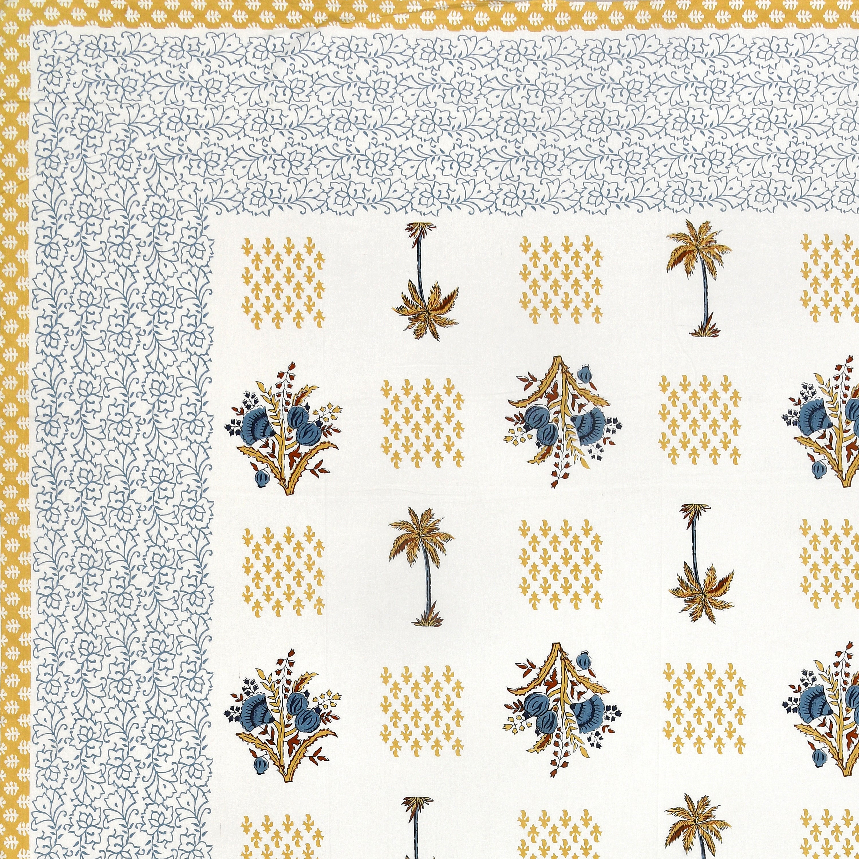 Blockprinted Tree Pure Cotton Bedsheet - Yellow