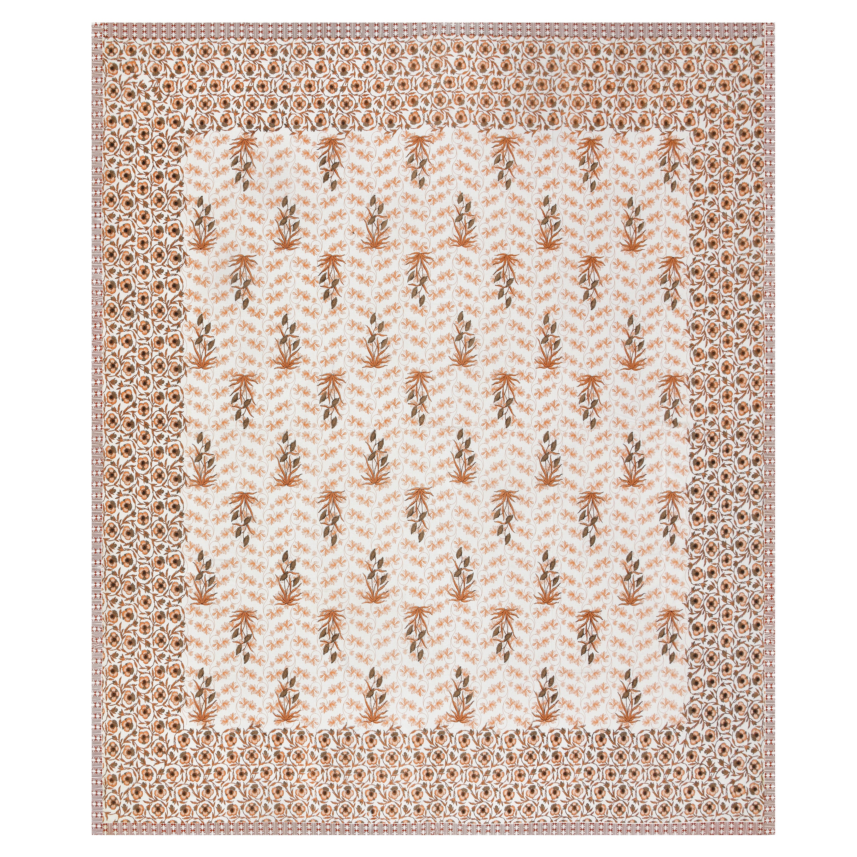 Floral Border Cotton King Size Bedsheet - Rust