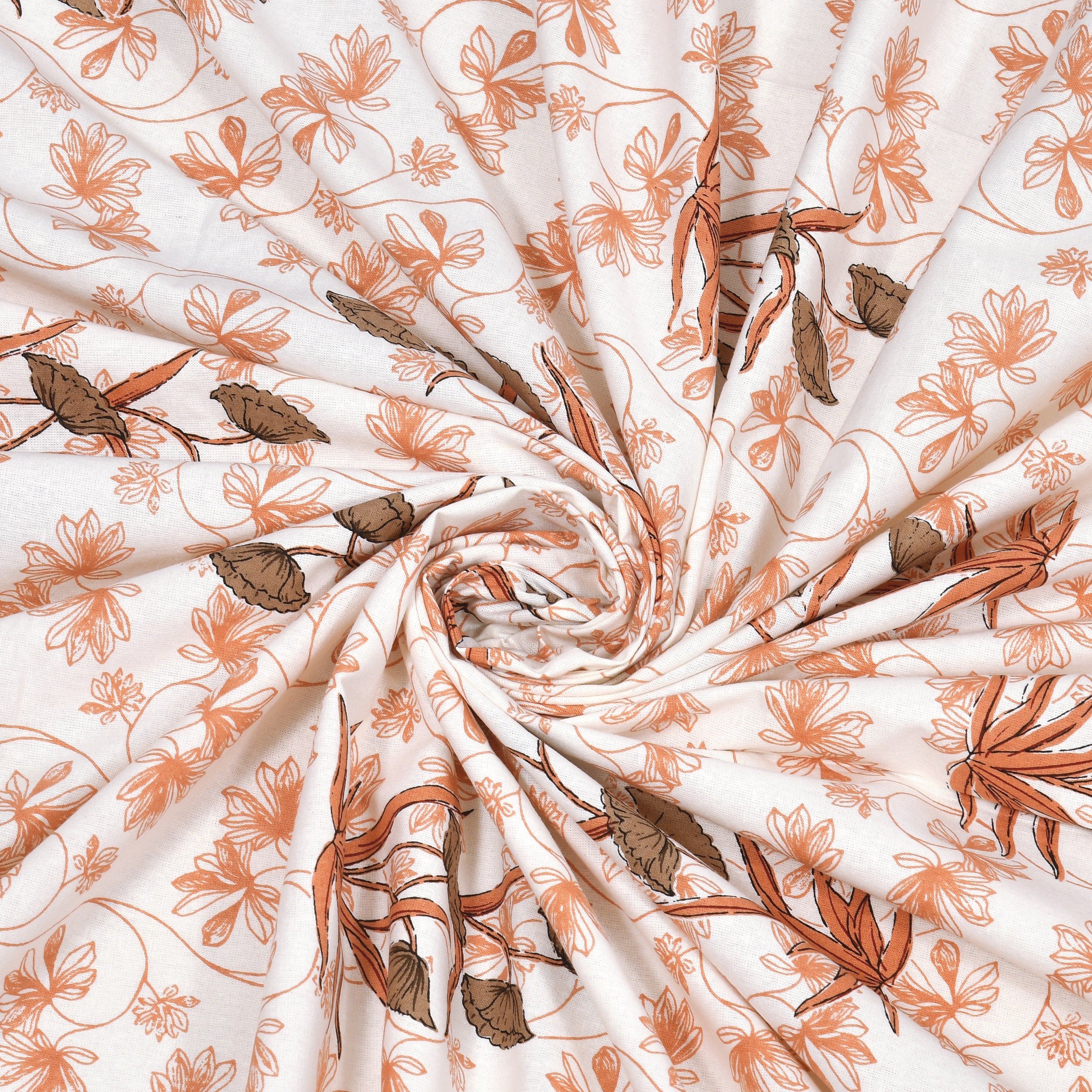 Floral Border Cotton King Size Bedsheet - Rust