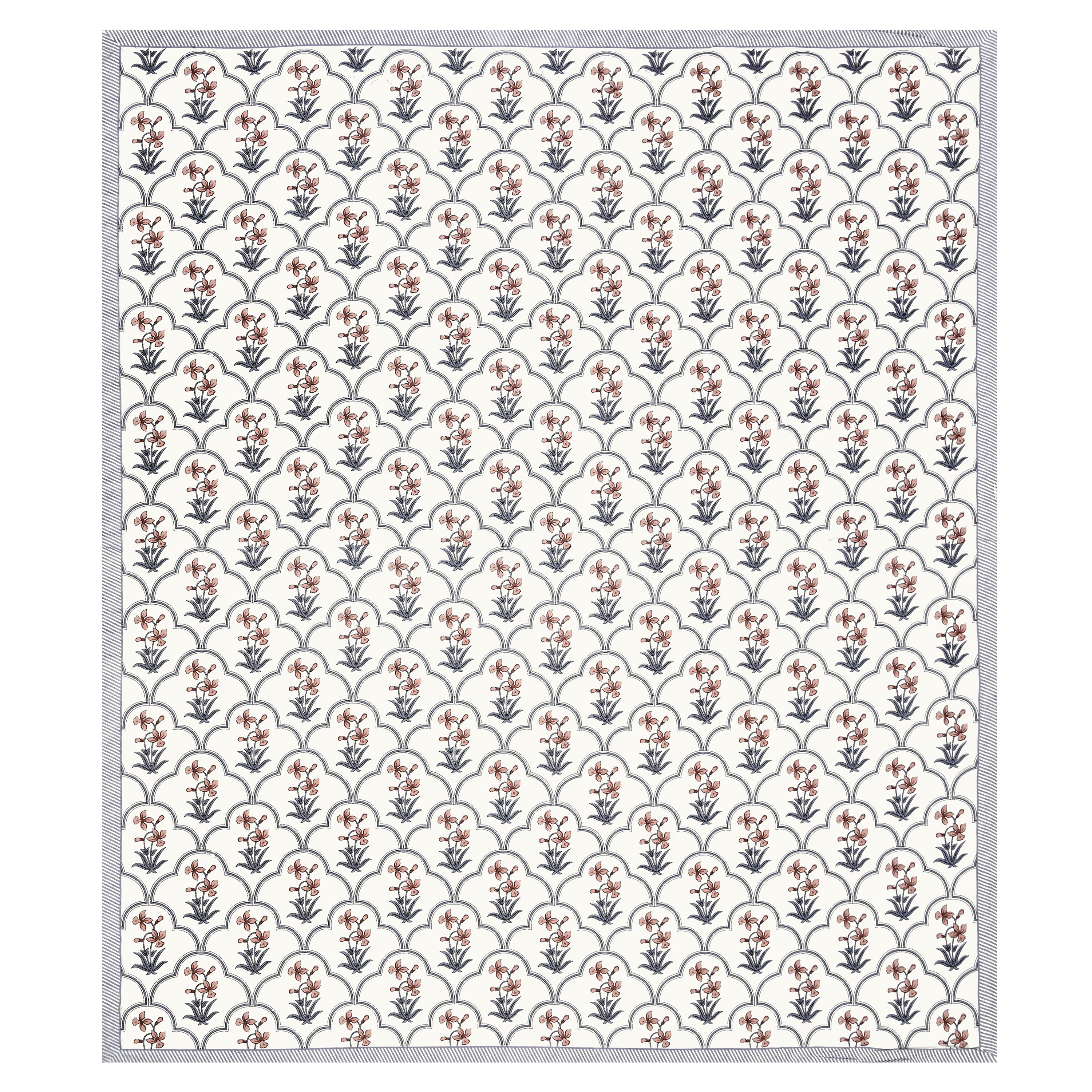 Block Printed Cotton King Size Bedsheet- Grey