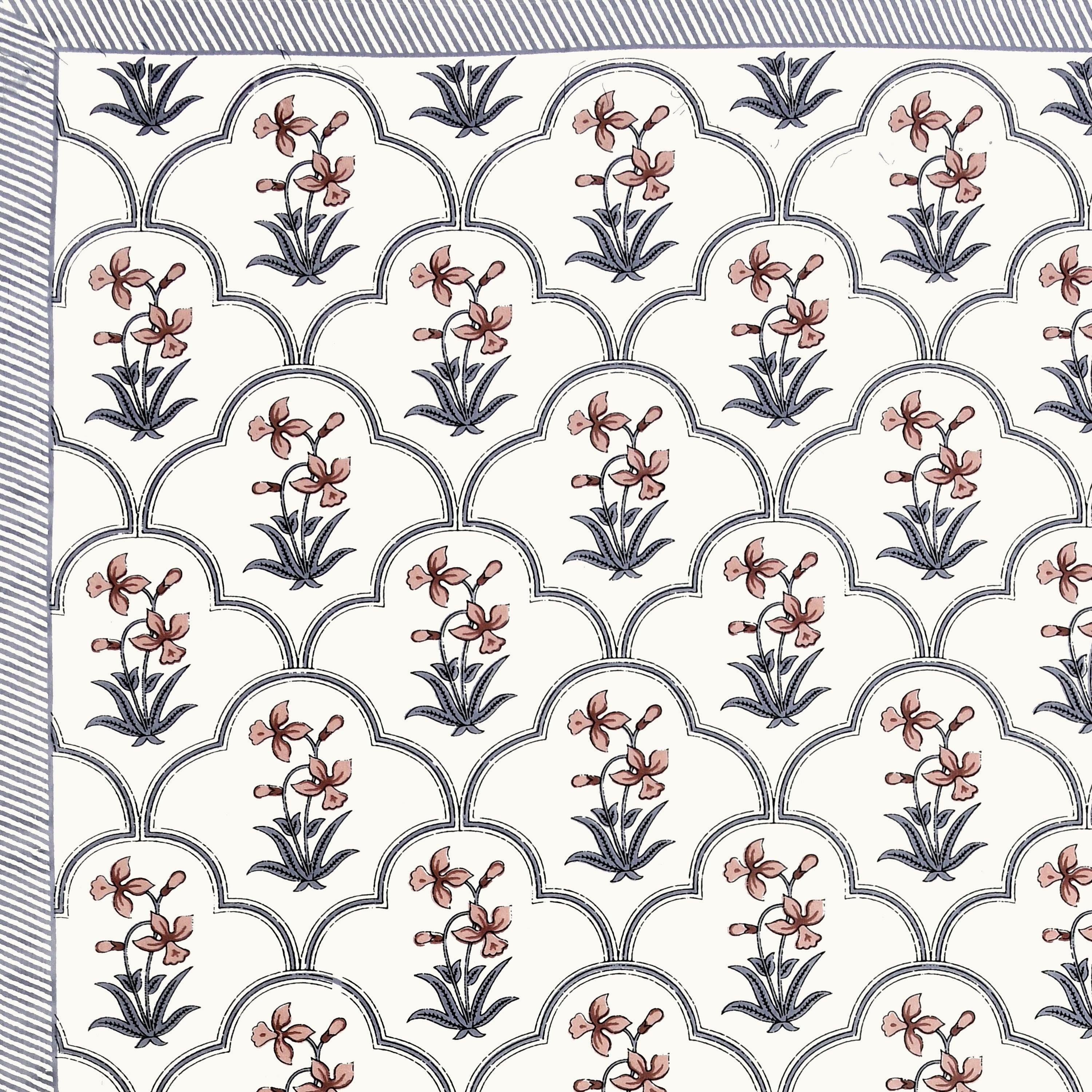 Block Printed Cotton King Size Bedsheet- Grey