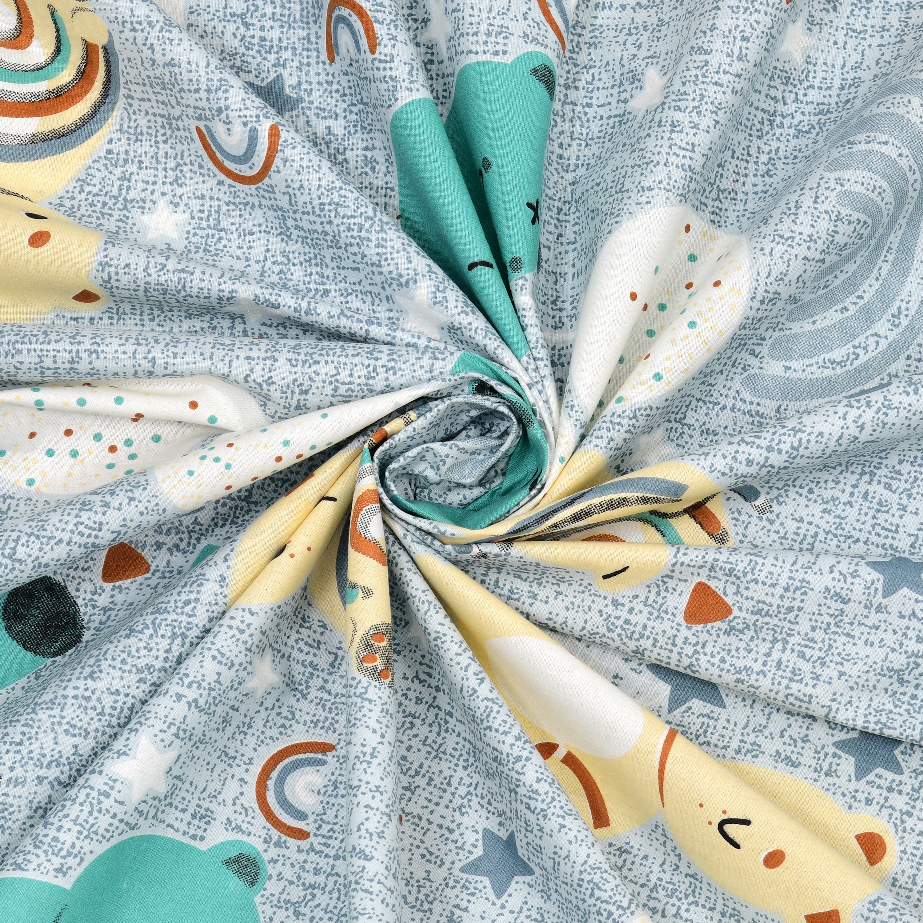 Moonlight Bear Hugs Pure Cotton Kids Bedsheet- Light Grey