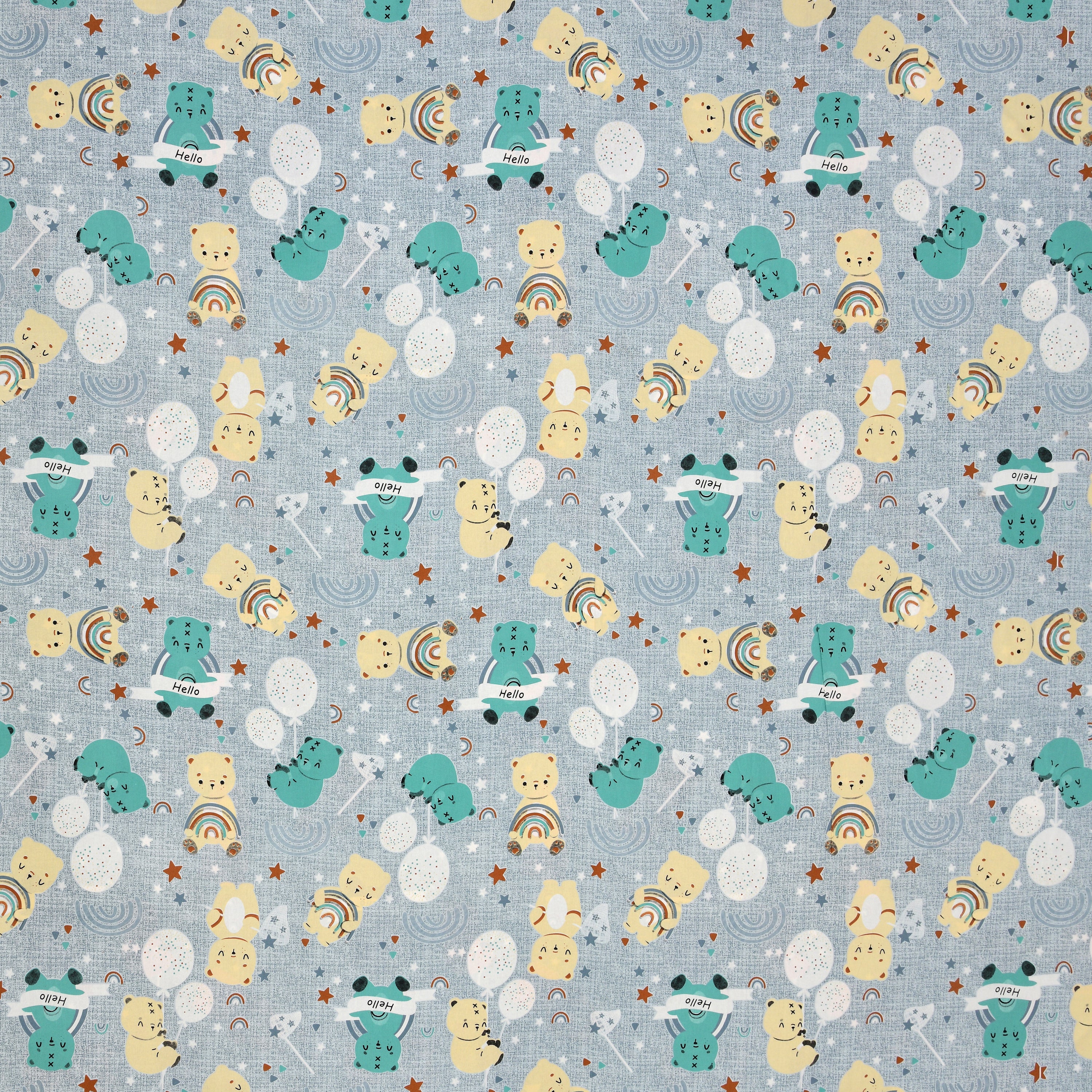 Moonlight Bear Hugs Pure Cotton Kids Bedsheet- Light Grey
