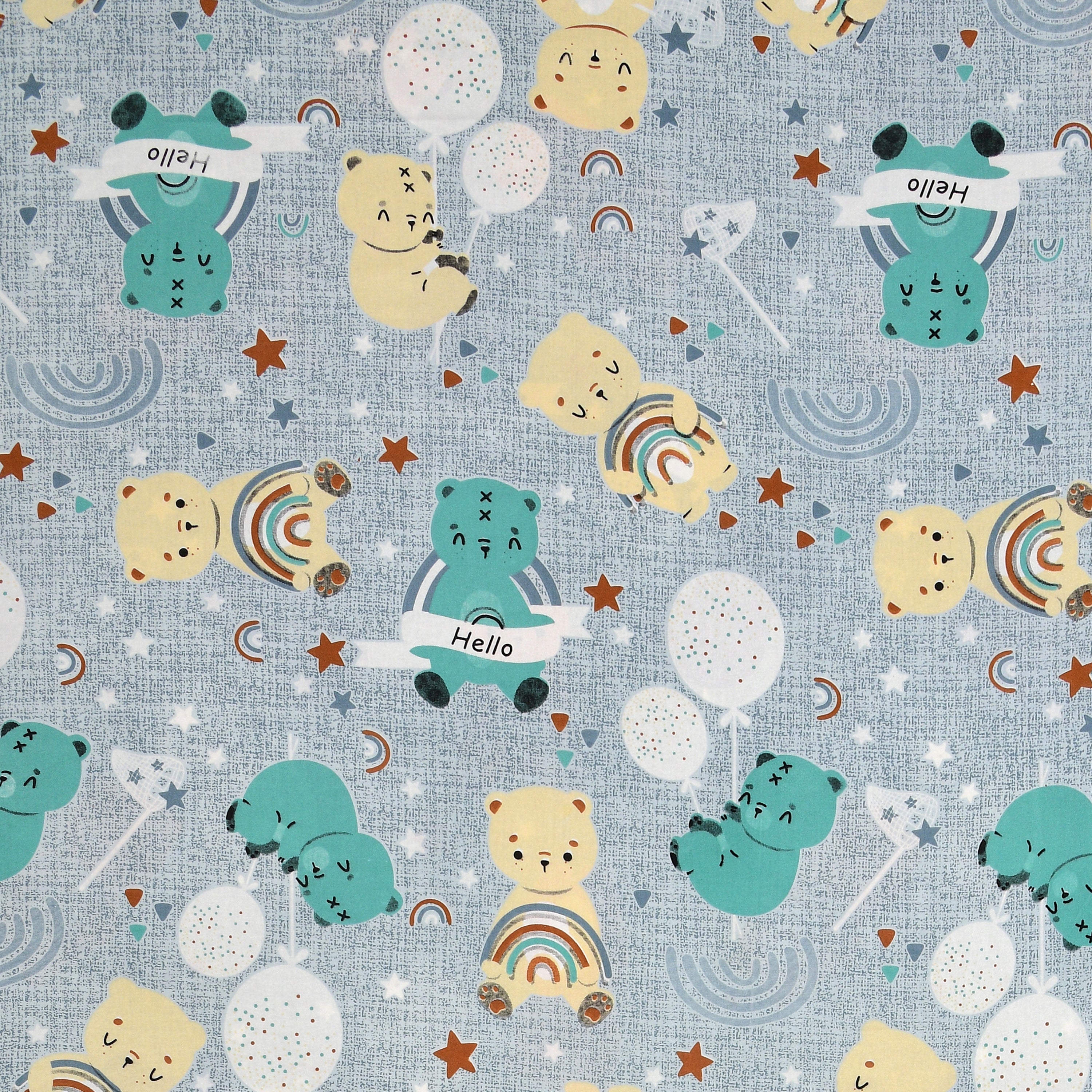 Moonlight Bear Hugs Pure Cotton Kids Bedsheet- Light Grey
