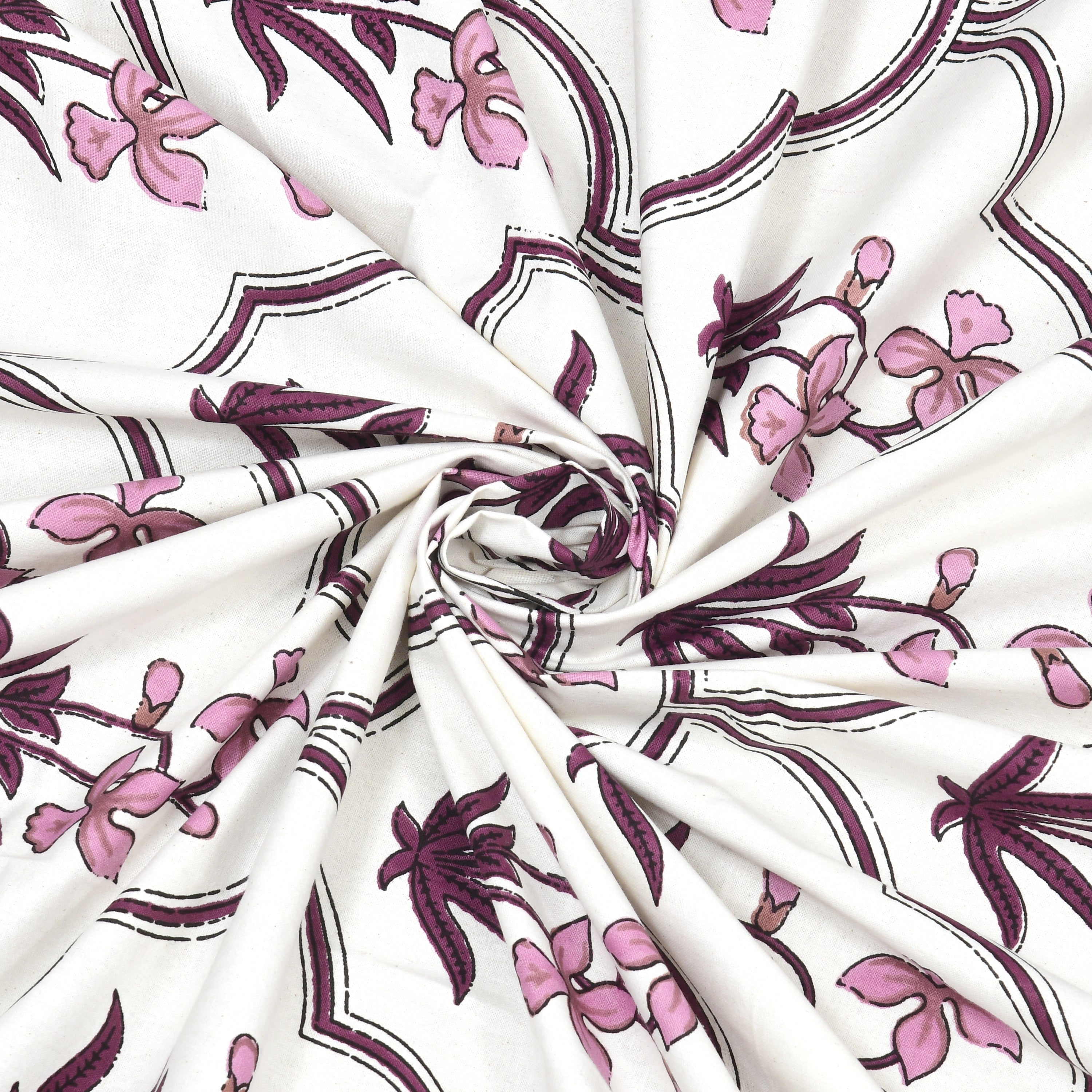 Block Printed Cotton King Size Bedsheet- Pink