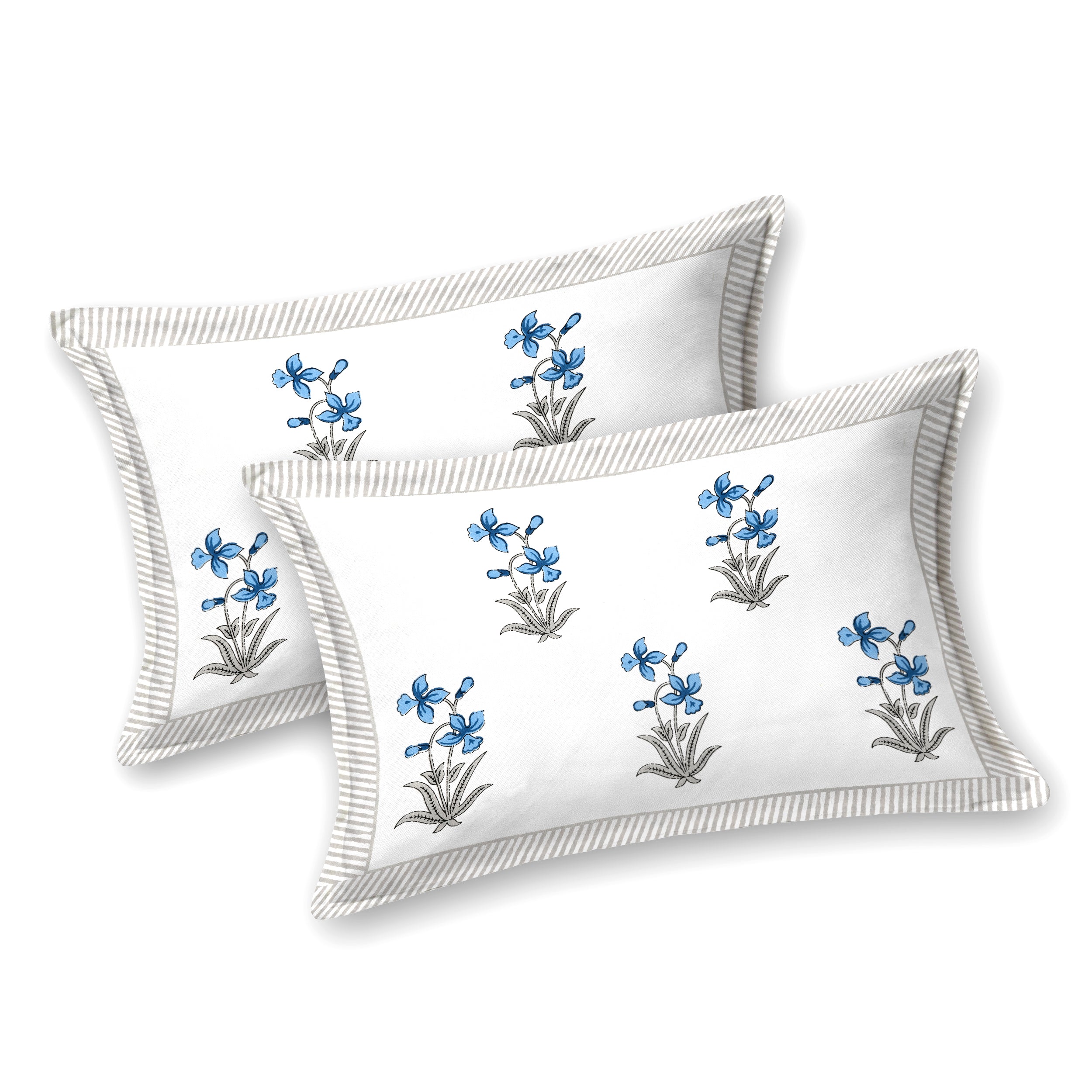 Block Printed Cotton King Size Bedsheet- Sky Blue