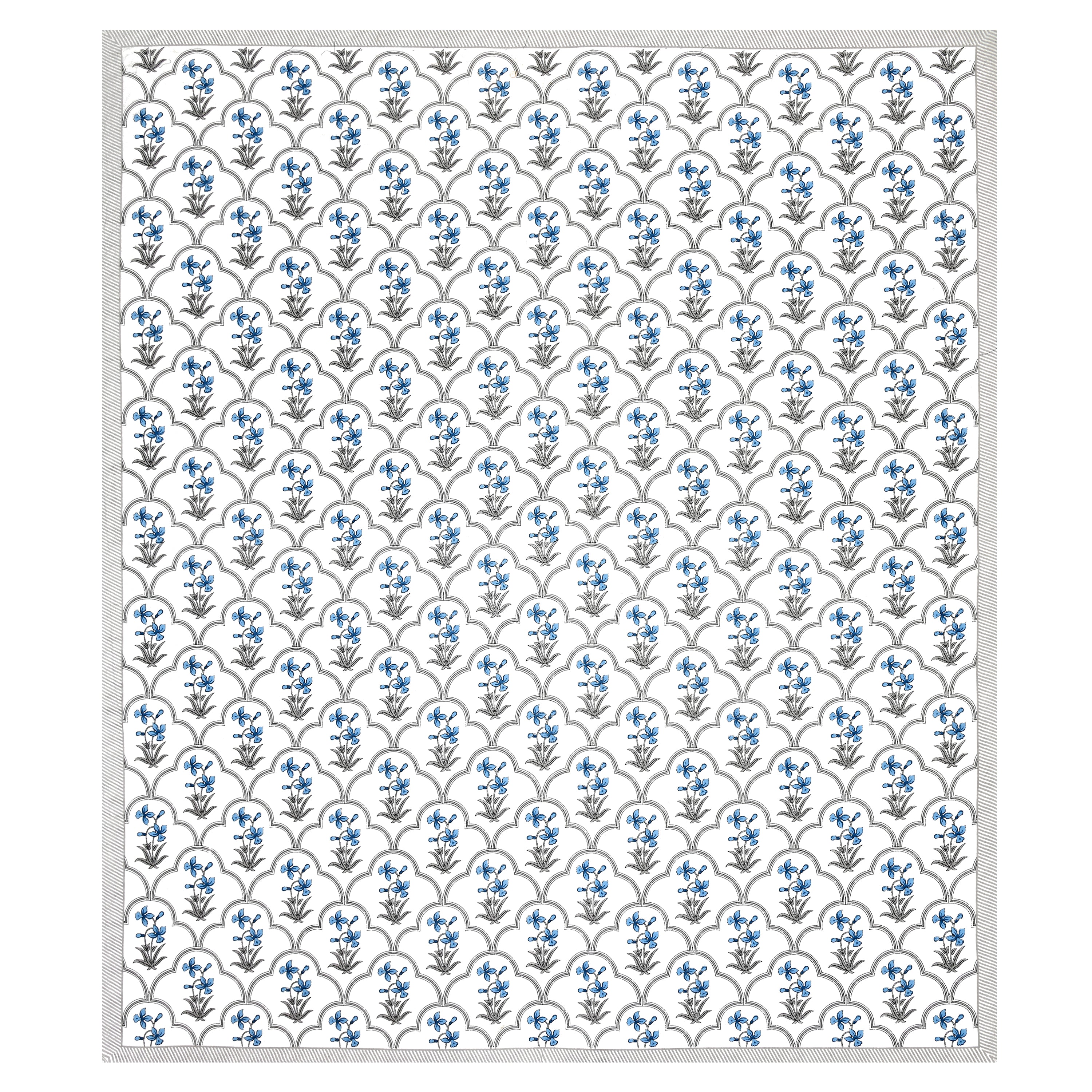 Block Printed Cotton King Size Bedsheet- Sky Blue