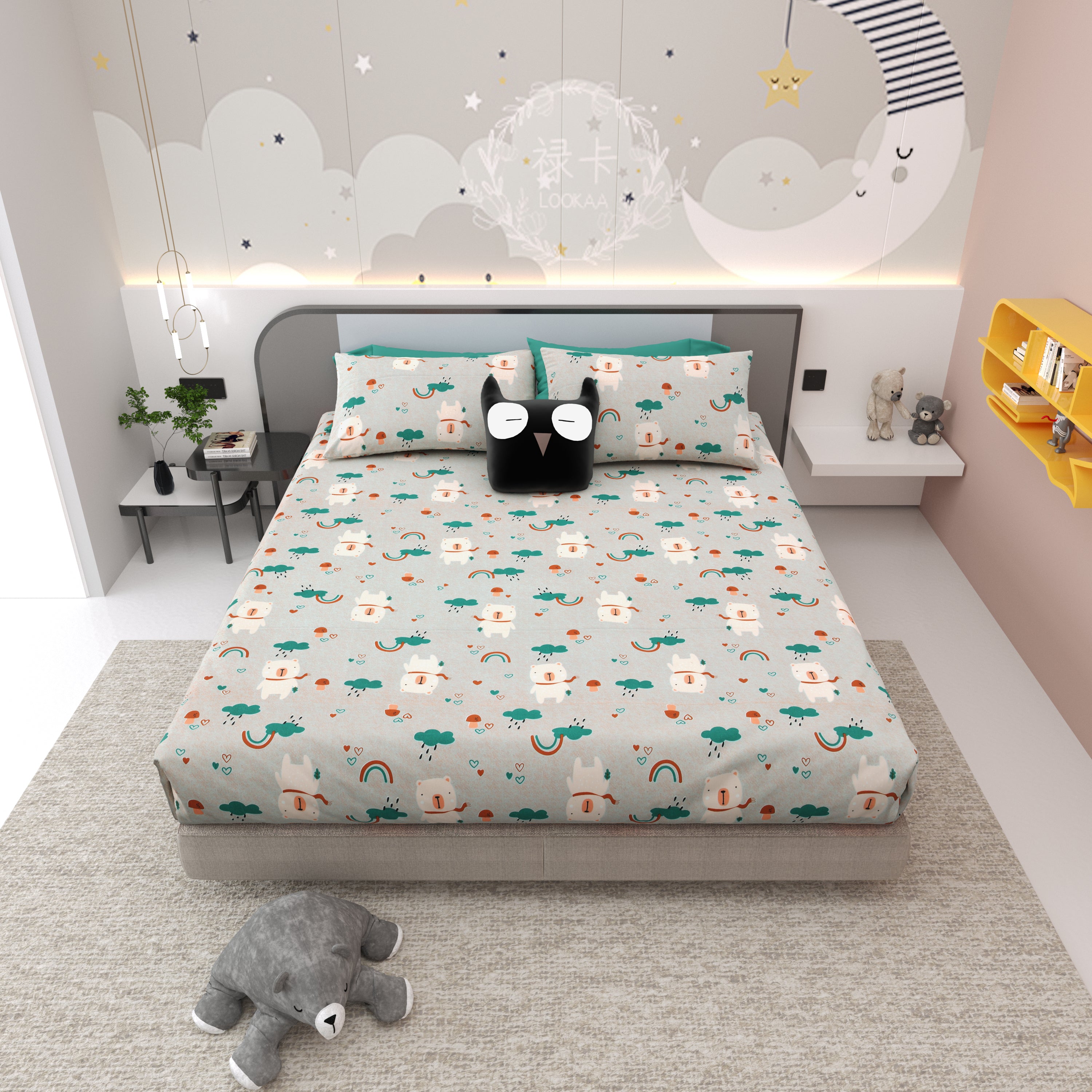 Dream World Pure Cotton Bedsheet- Mint Green