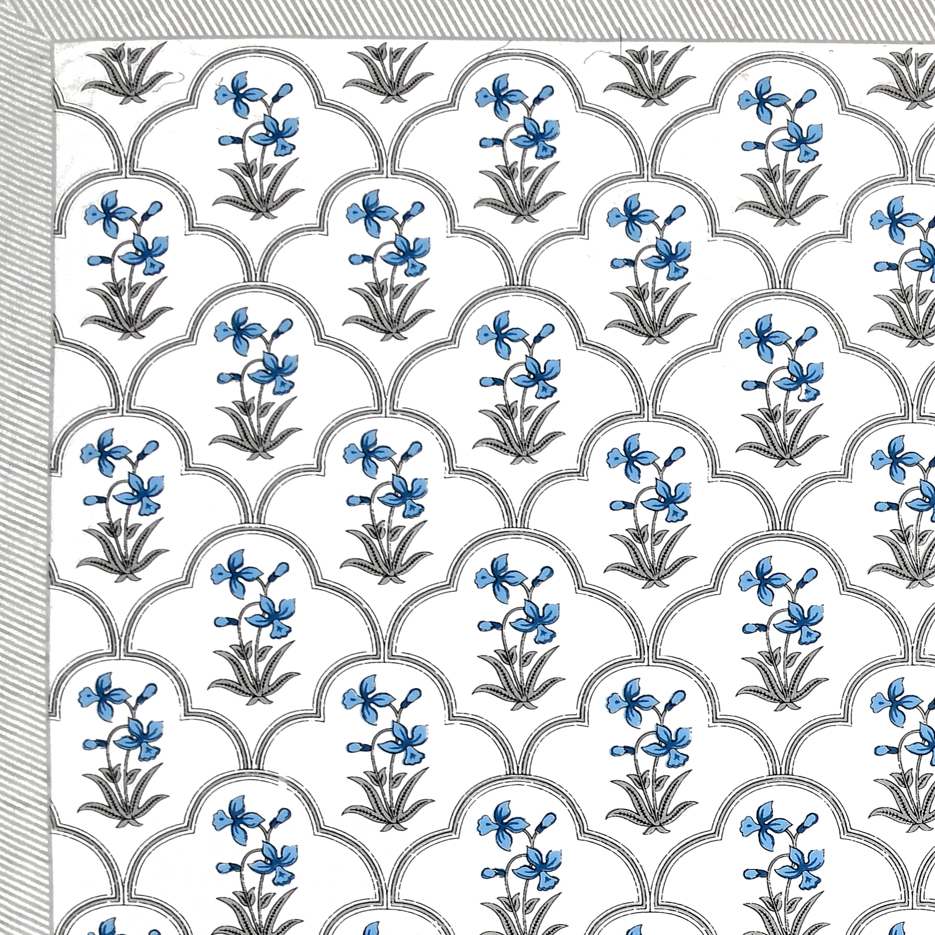 Block Printed Cotton King Size Bedsheet- Sky Blue