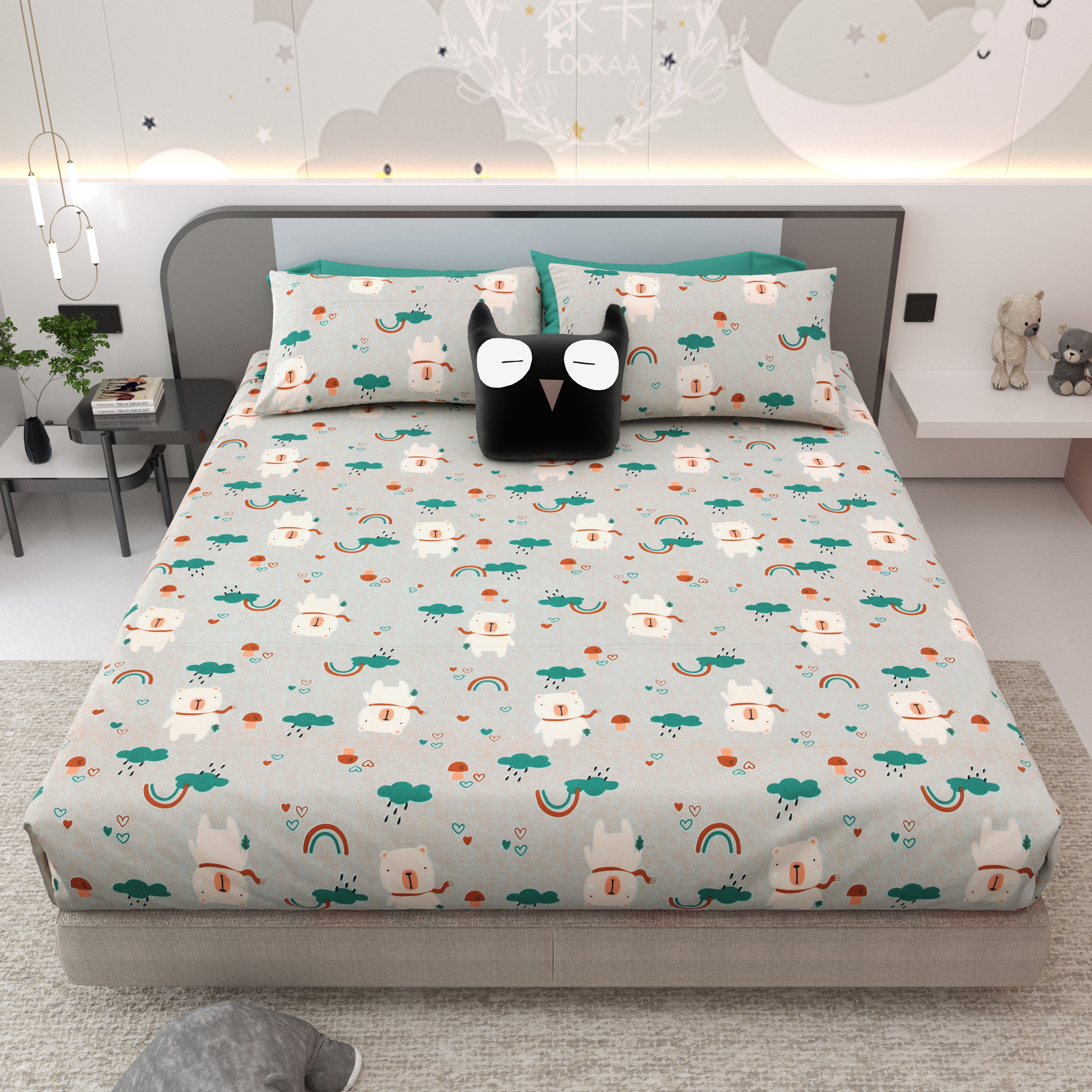 Dream World Pure Cotton Bedsheet- Mint Green