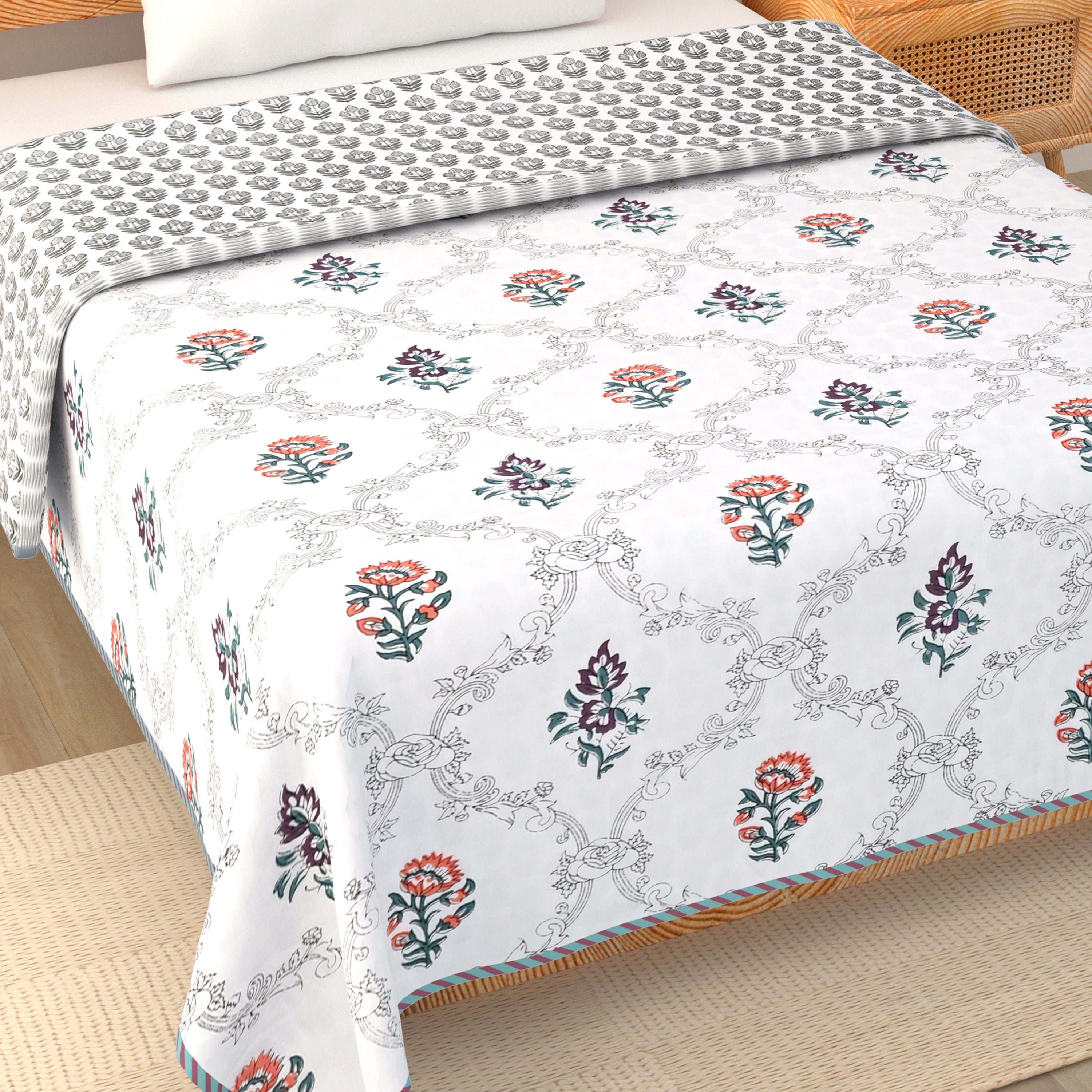 Botanical Calm Dohar Printable & Reversible - Orange Floral
