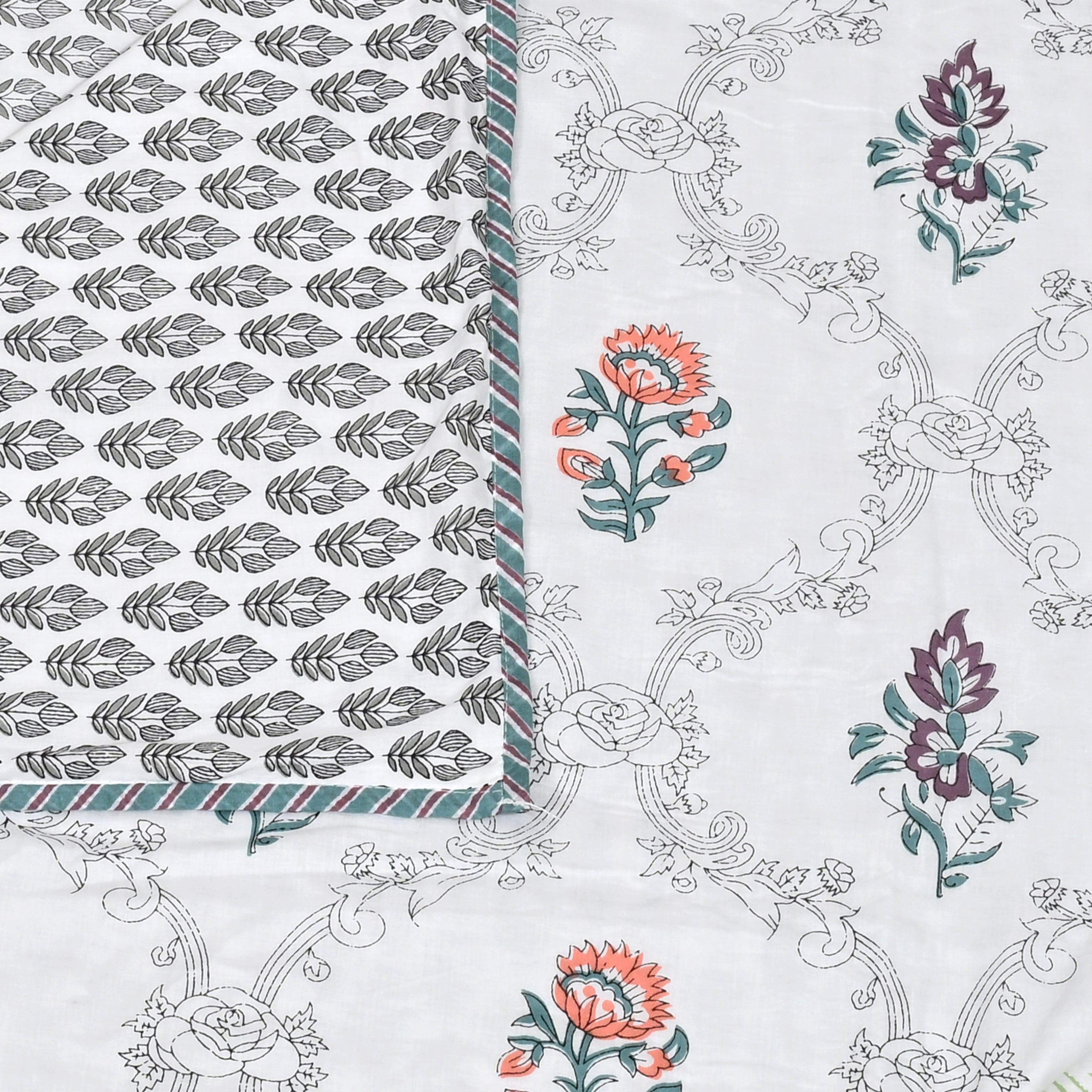 Botanical Calm Dohar Printable & Reversible - Orange Floral