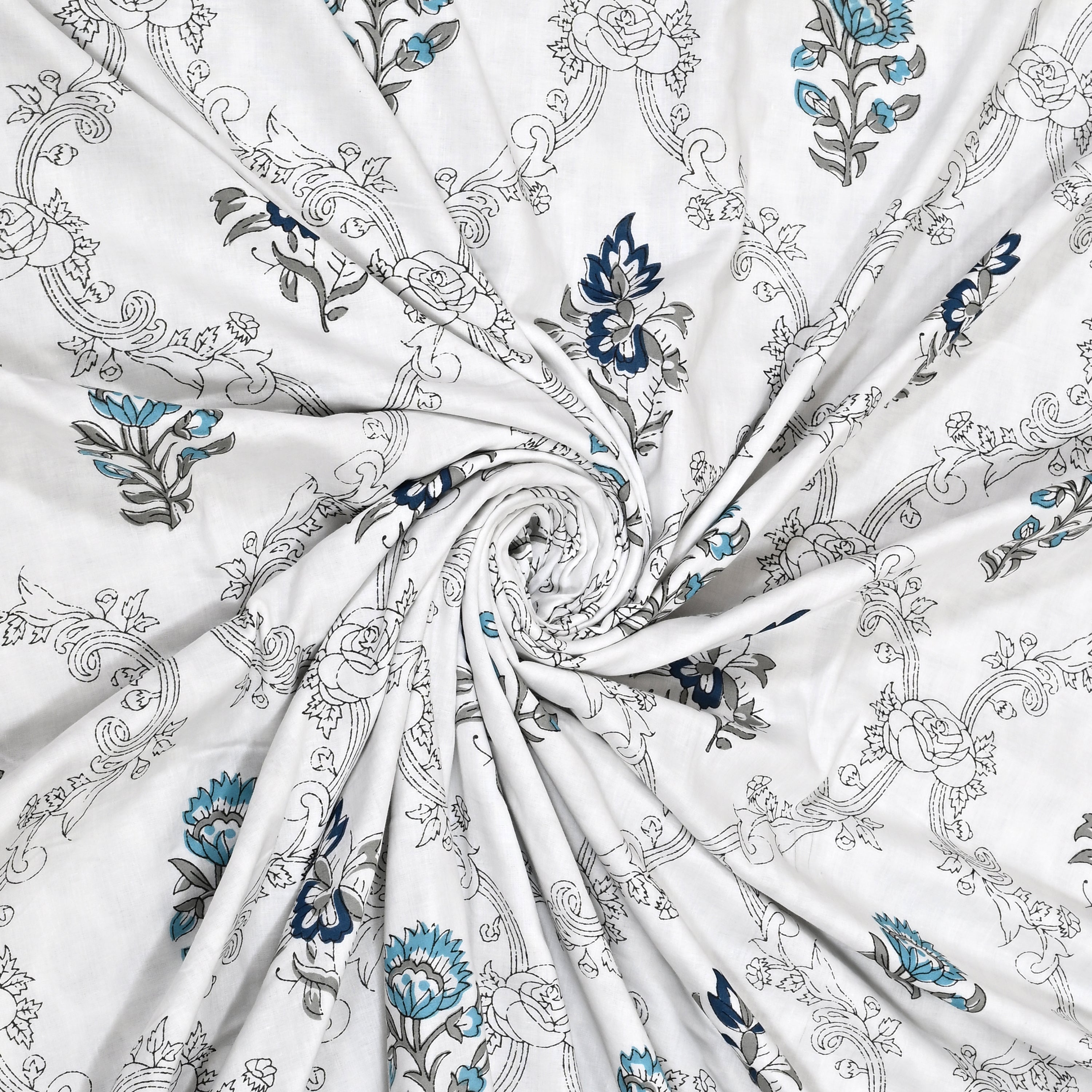Botanical Calm Dohar Printable & Reversible - Blue Flower