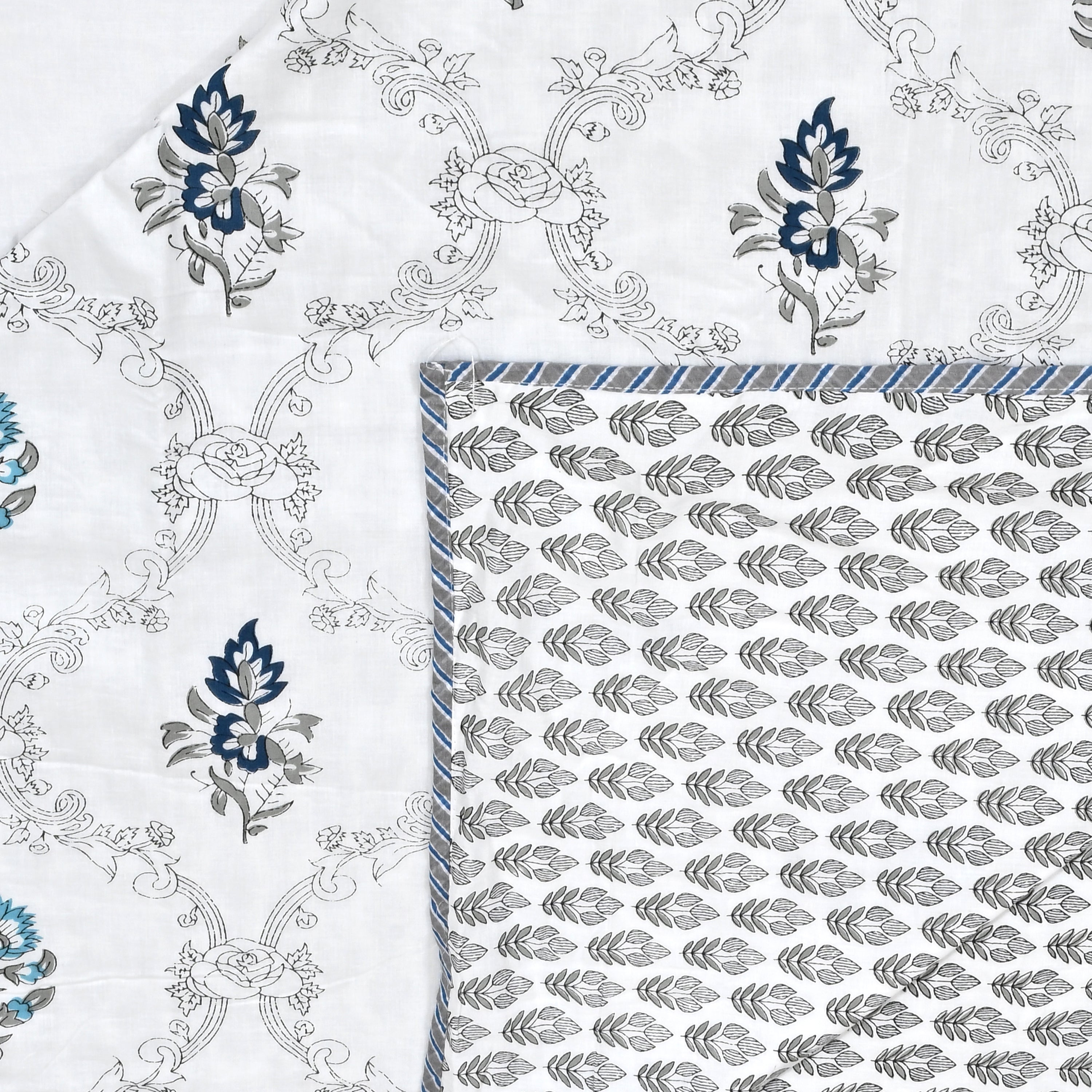 Botanical Calm Dohar Printable & Reversible - Blue Flower