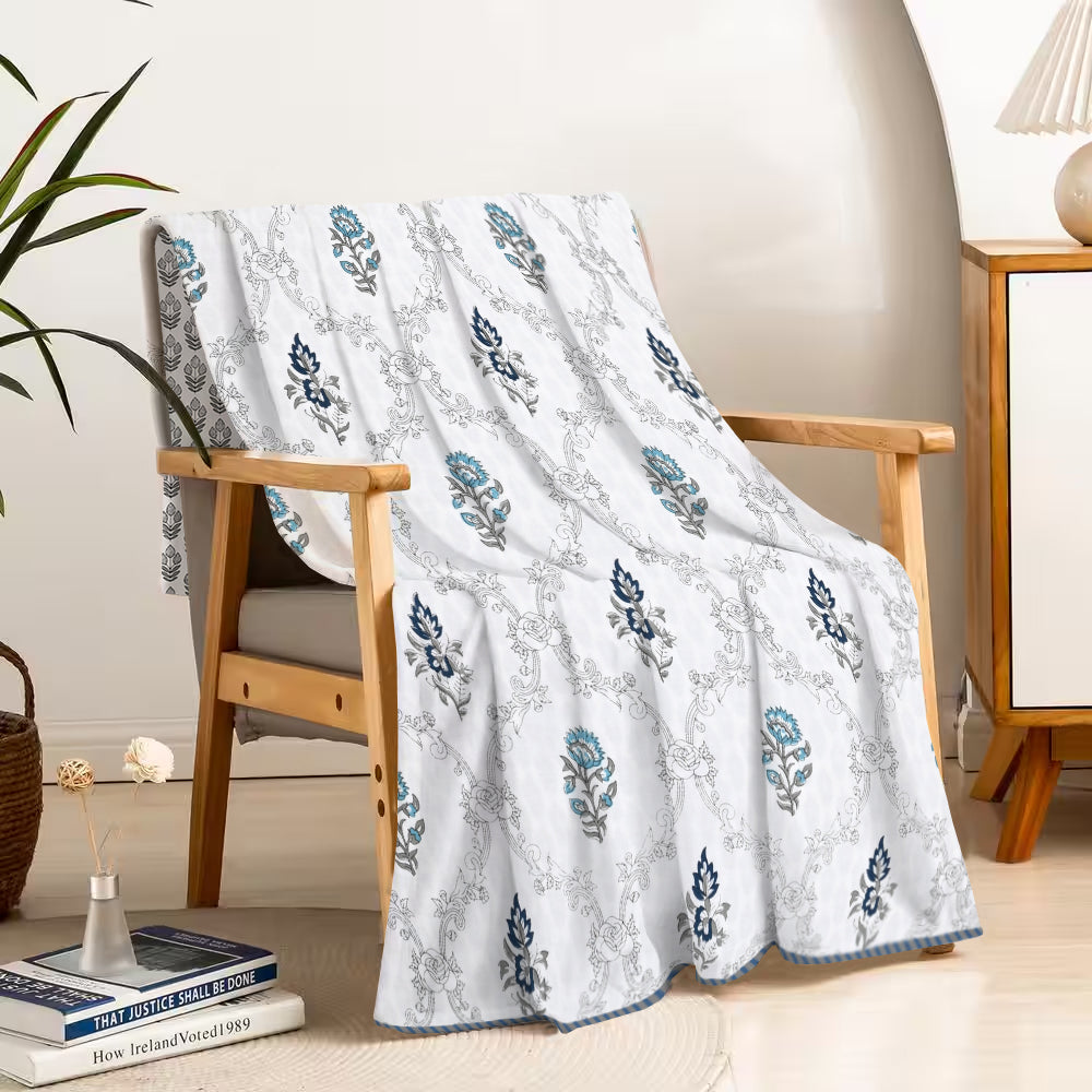 Botanical Calm Dohar Printable & Reversible - Blue Flower