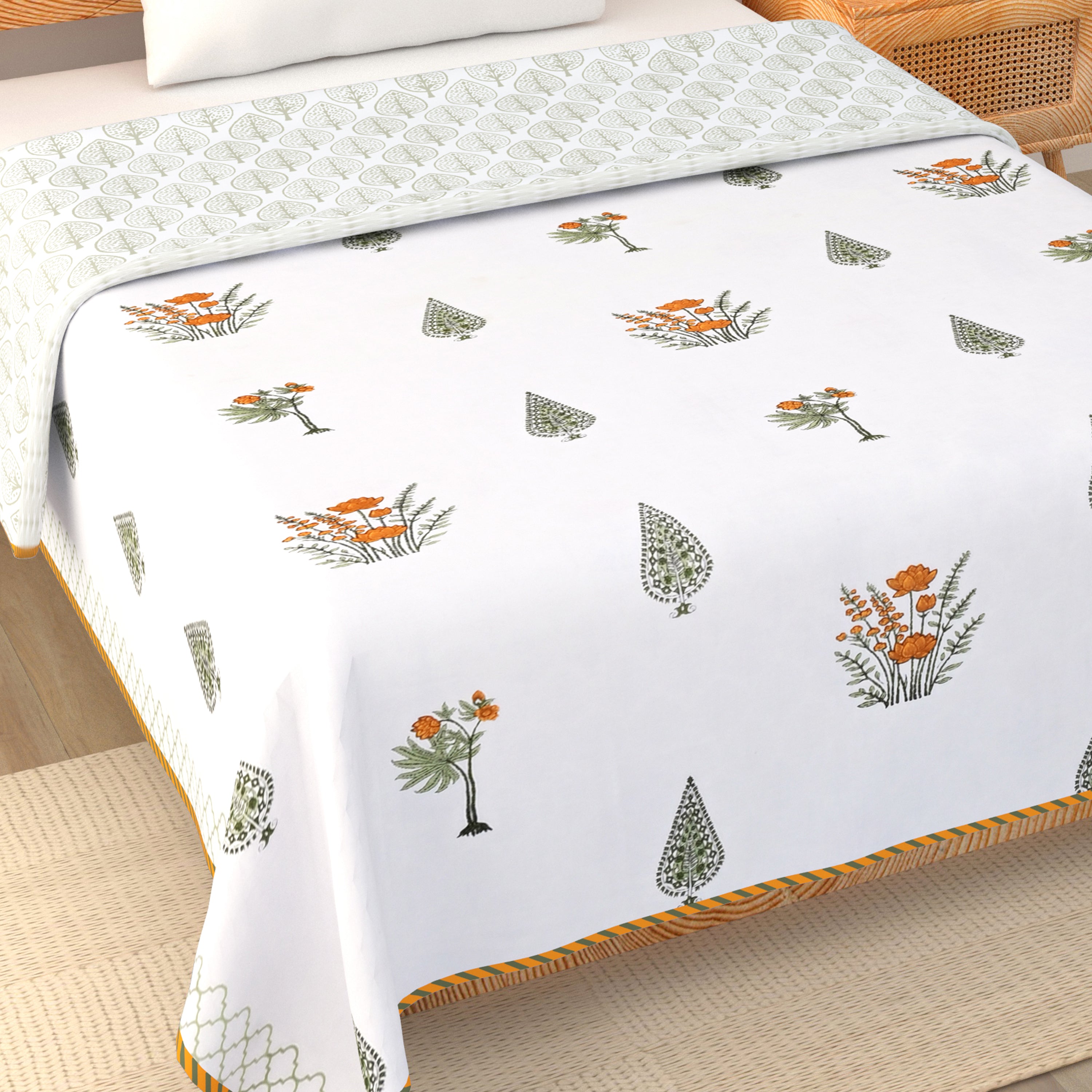 Amber Leaf Cotton Dohar Printable & Reversible