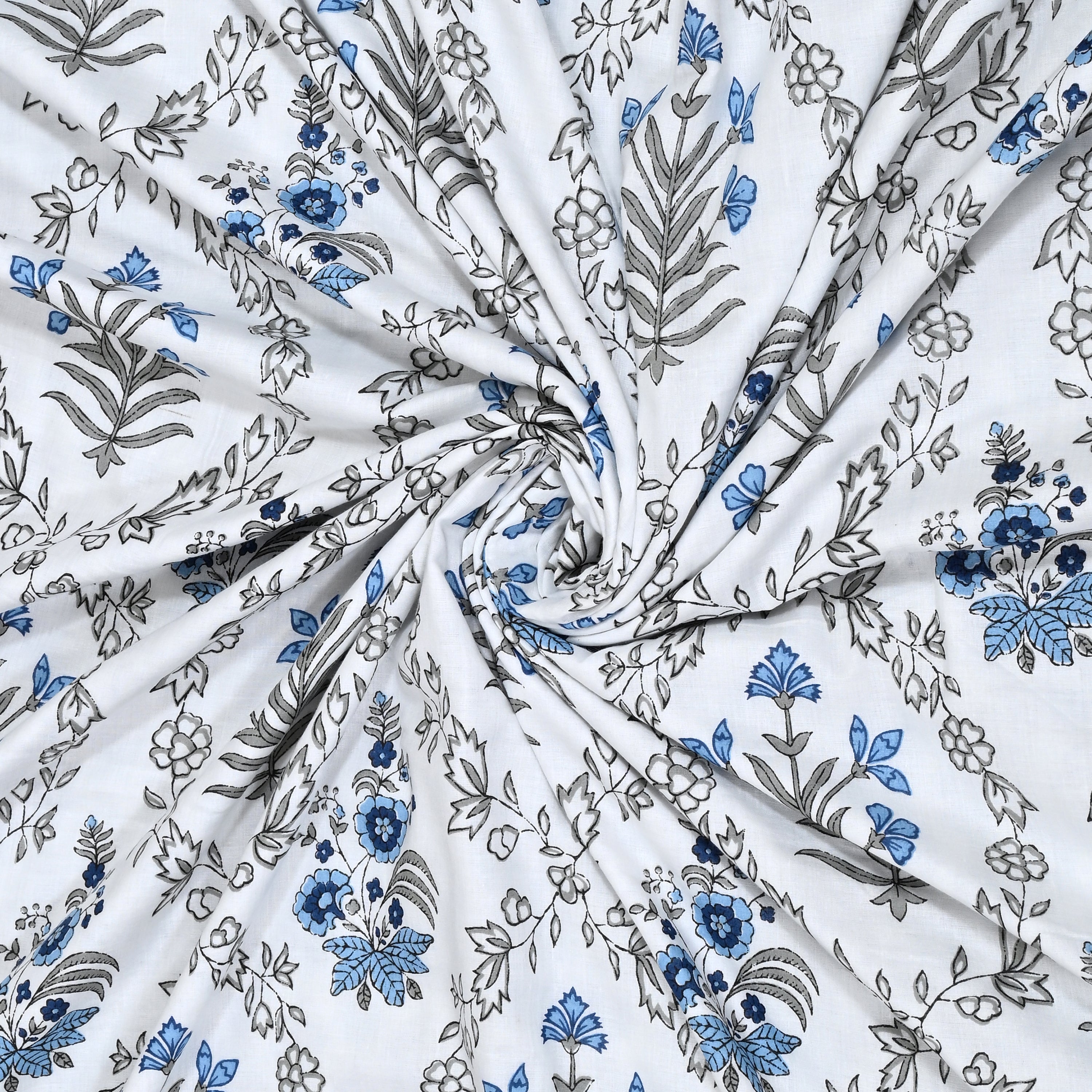 Indigo Frost Flower Cotton Dohar Printable & Reversible
